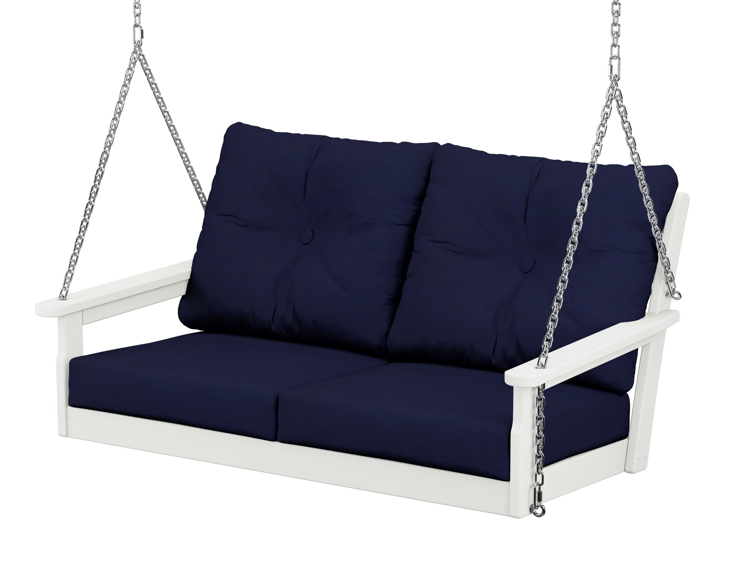 Vineyard Deep Seating Swing in Vintage White / Navy