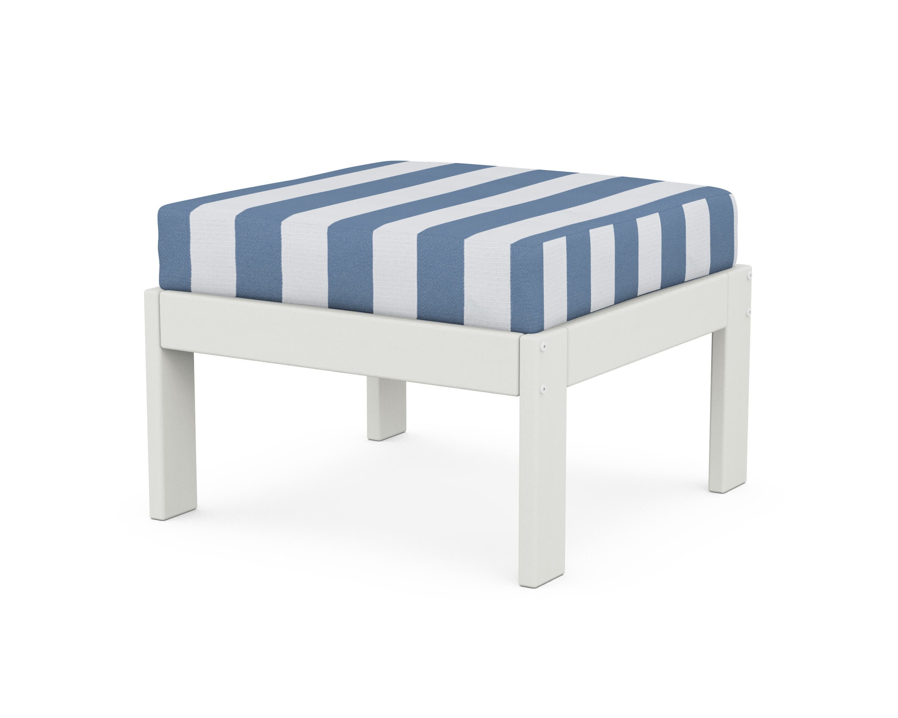 Vineyard Modular Ottoman in Vintage White / Cabana Stripe Sky Blue