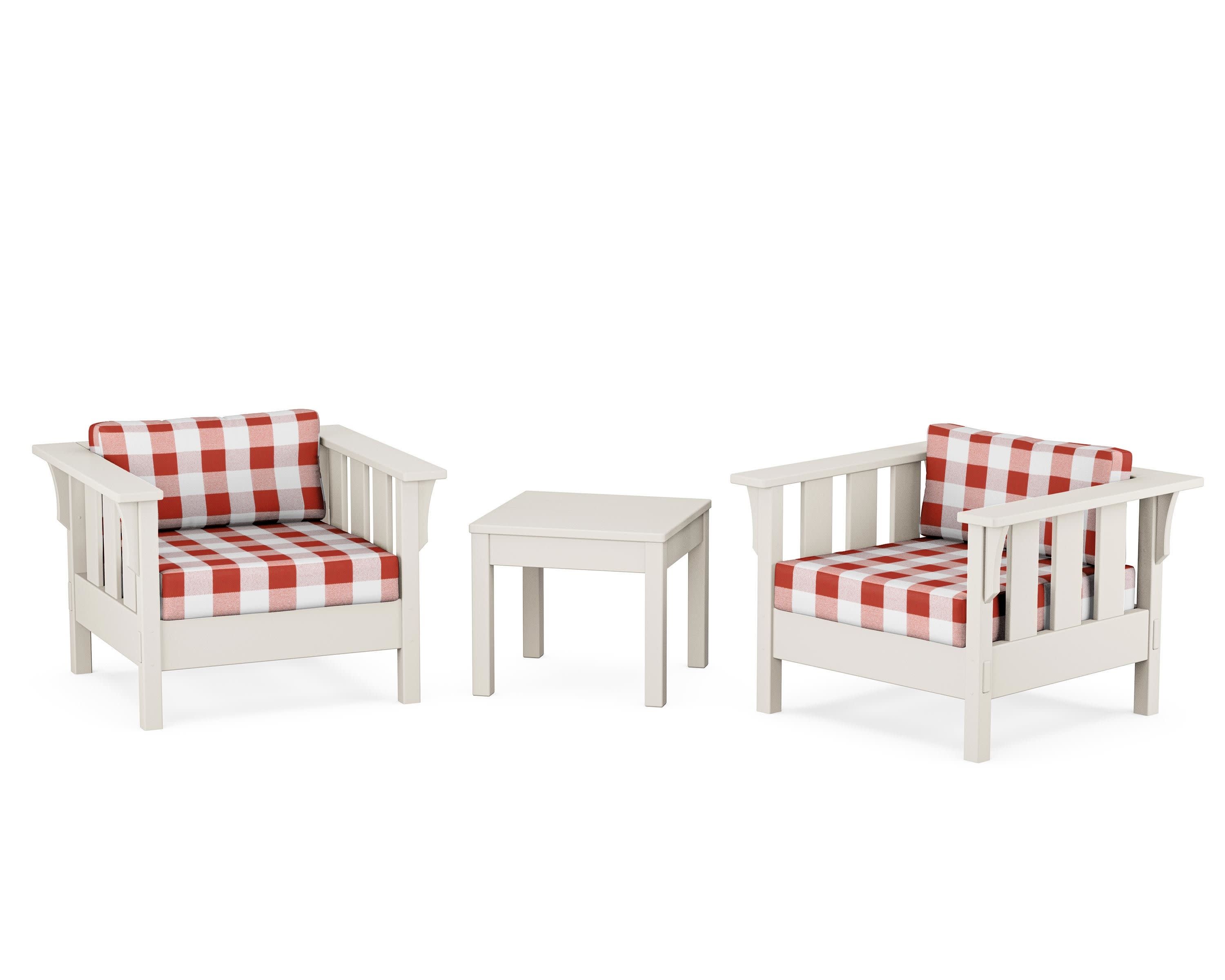 Acadia 3-Piece Deep Seating Set in Sand / Buffalo Plaid Crimson