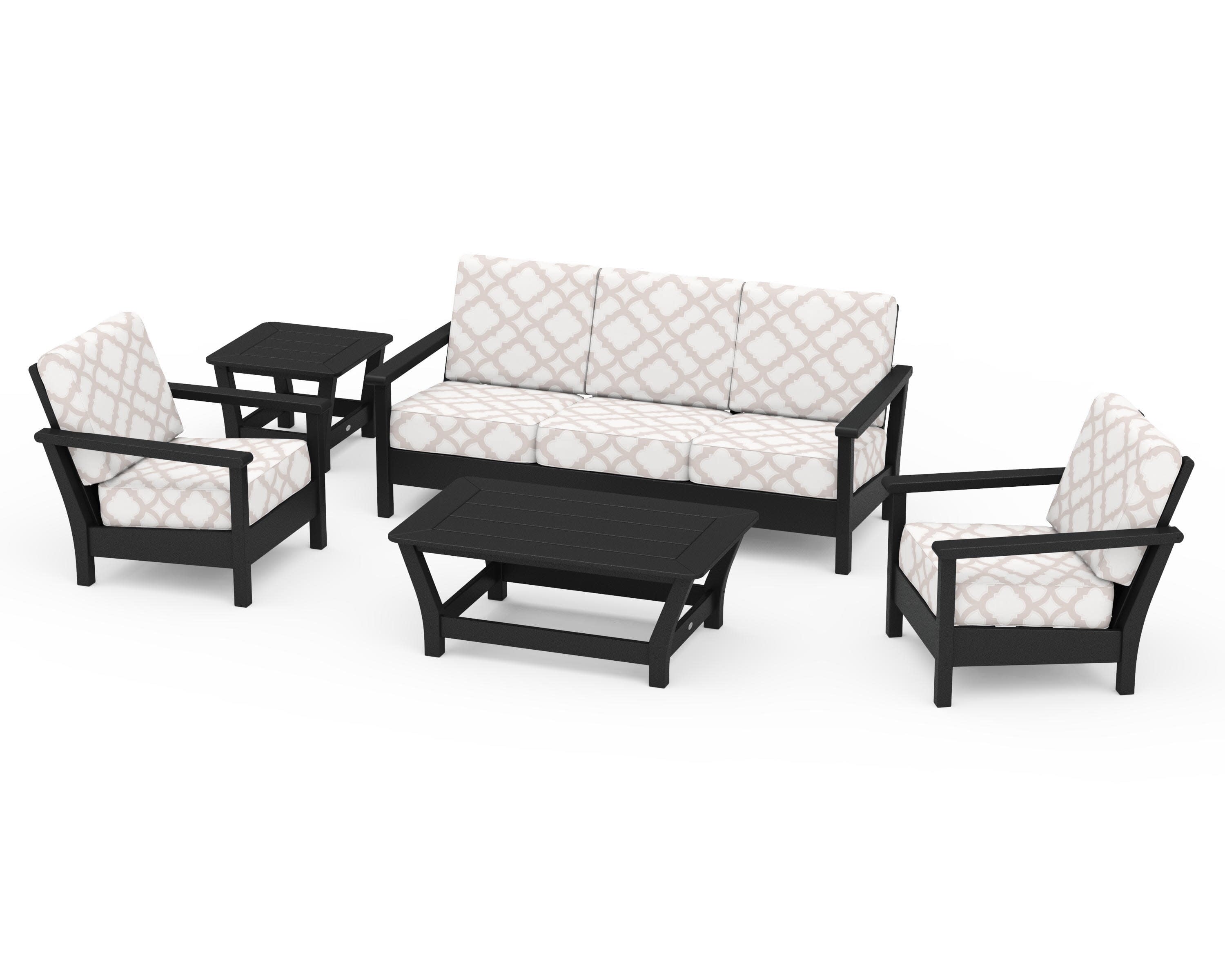 Harbour 5-Piece Deep Seating Set in Black / Trellis Dune Burlap