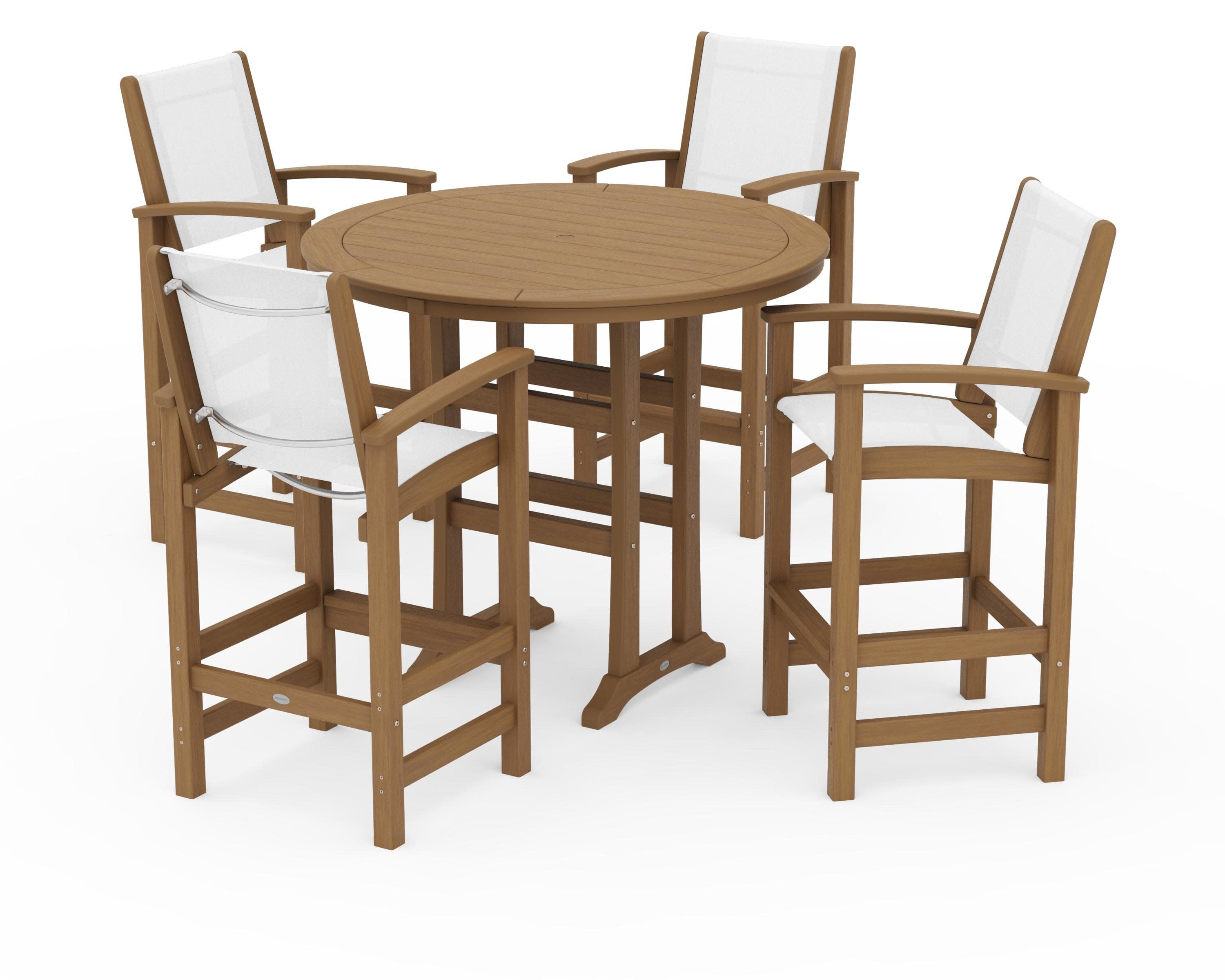 Coastal 5-Piece Nautical Trestle Bar Set in Natural / White Sling