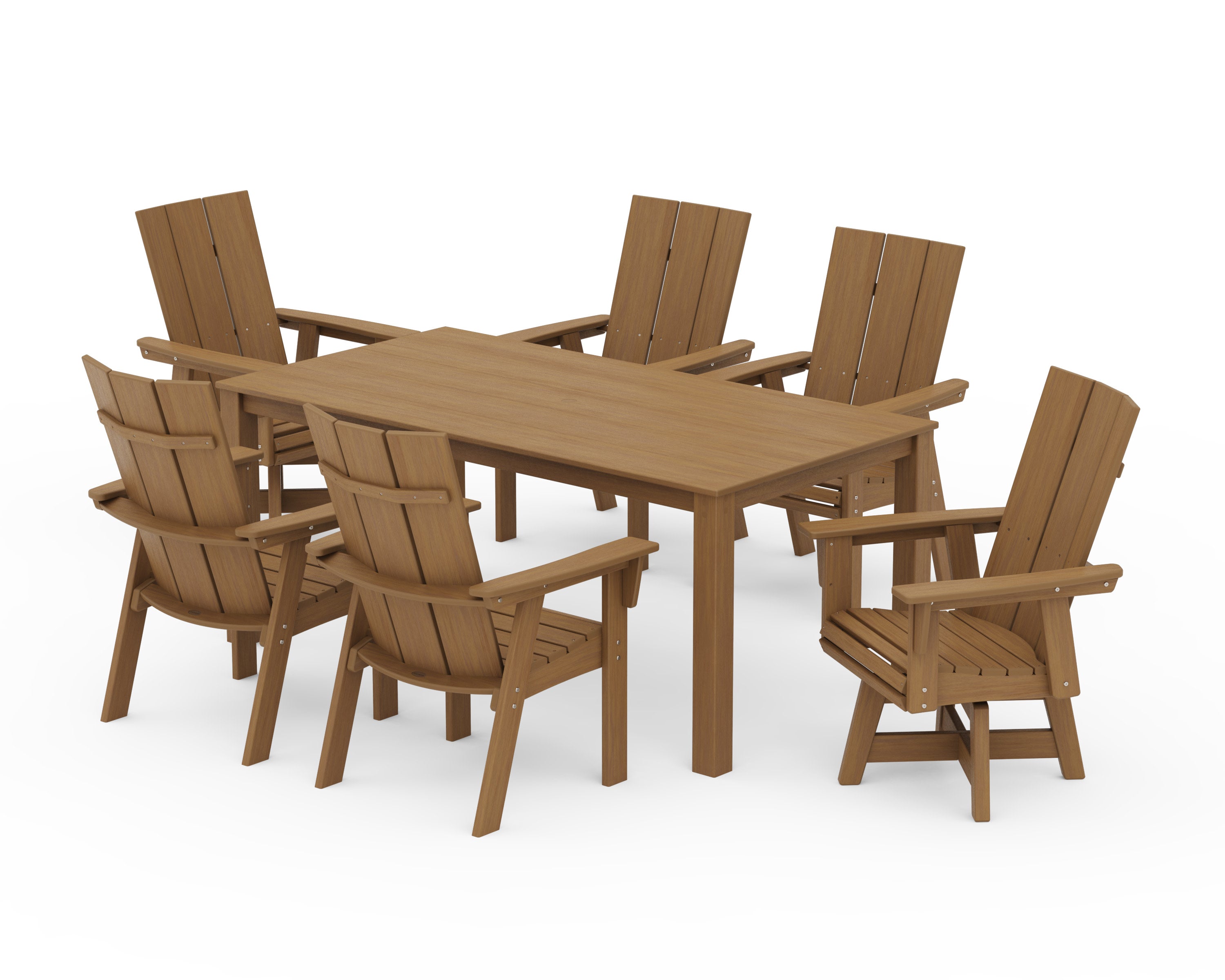Modern Curveback Adirondack 7-Piece Parsons Swivel Dining Set in Natural