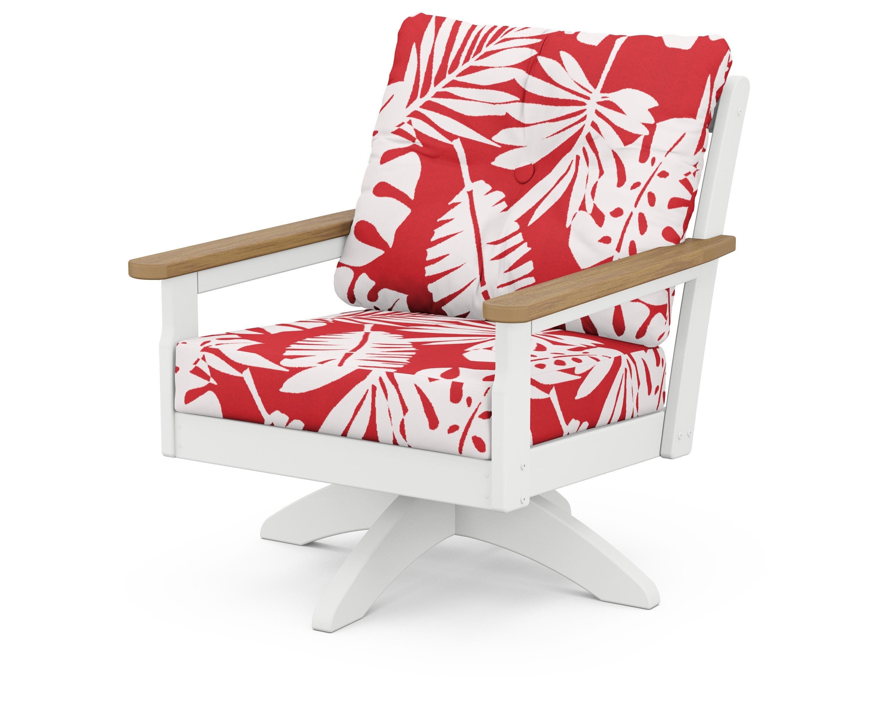 Vineyard Deep Seating Swivel Chair in White / Natural / Leaf Crimson
