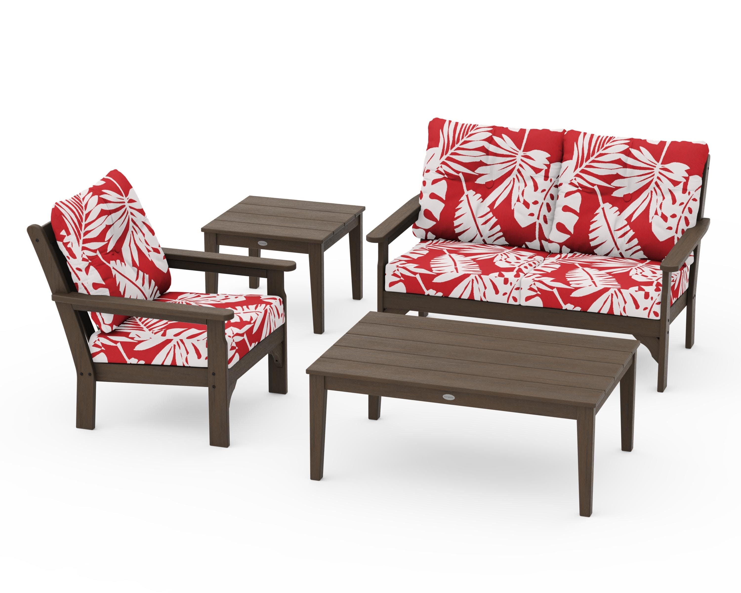 Vineyard 4-Piece Deep Seating Set in Kona / Leaf Crimson
