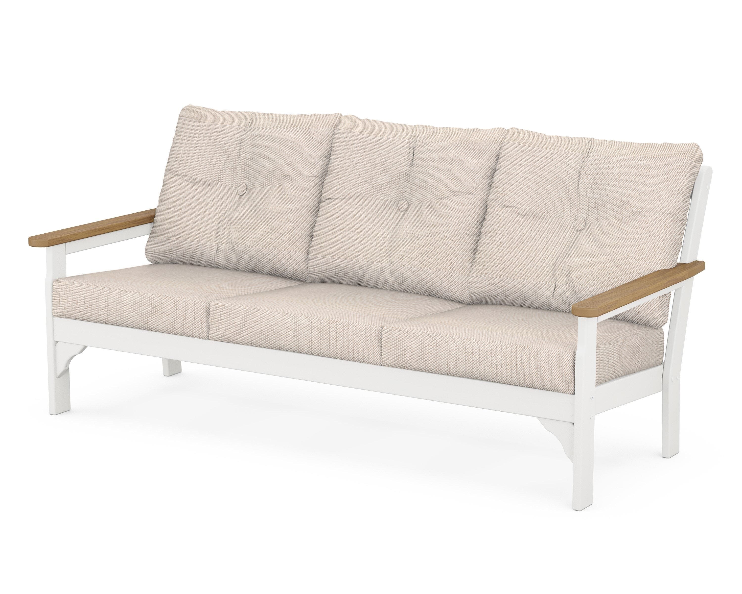 Vineyard Deep Seating Sofa in White / Natural / Blend Linen