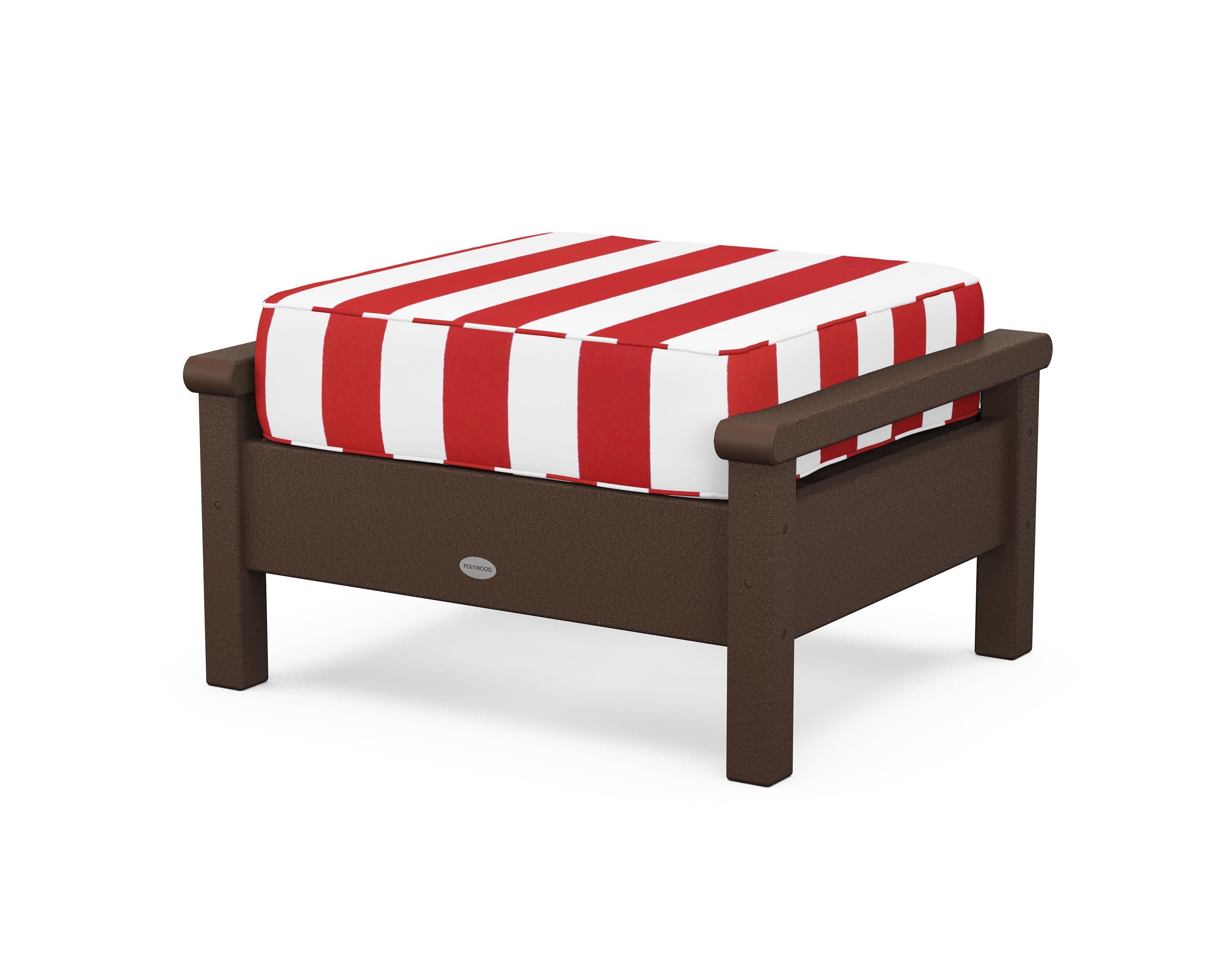Harbour Deep Seating Ottoman in Mahogany / Cabana Stripe Crimson
