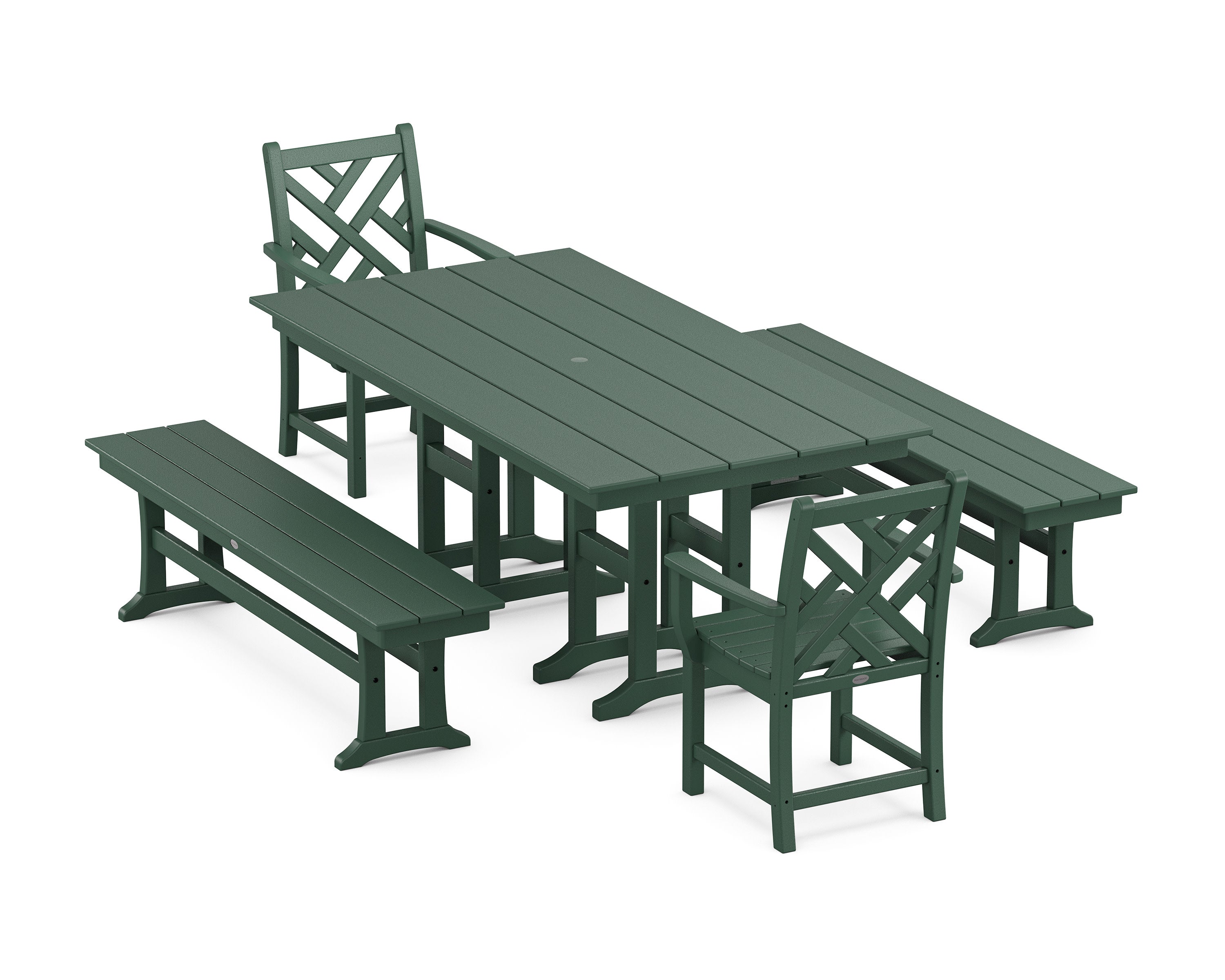 Chippendale 5-Piece Farmhouse Dining Set with Benches in Green