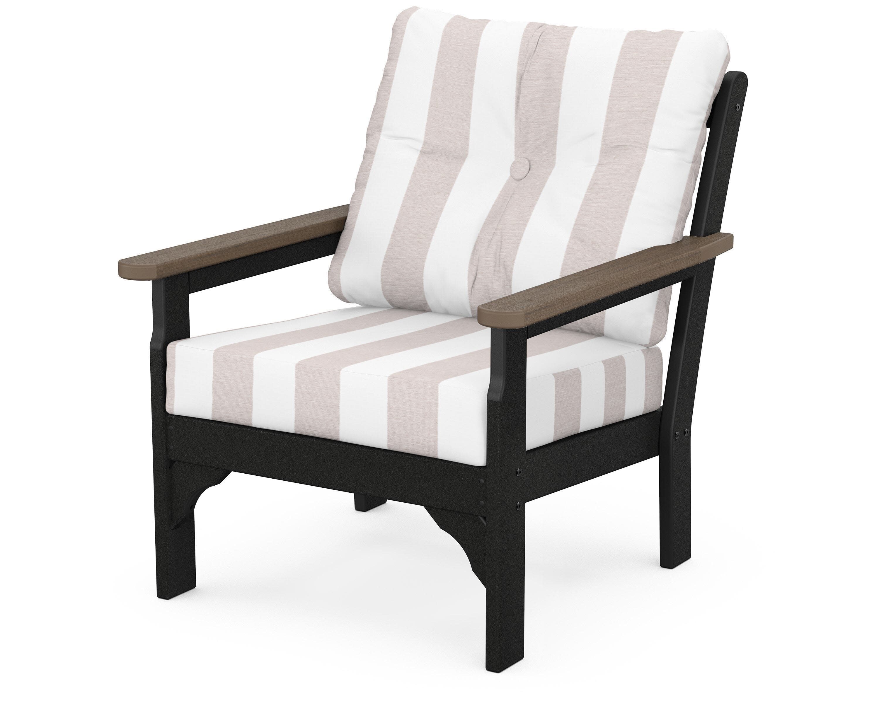 Vineyard Deep Seating Chair in Black / Kona / Cabana Stripe Dune Burlap