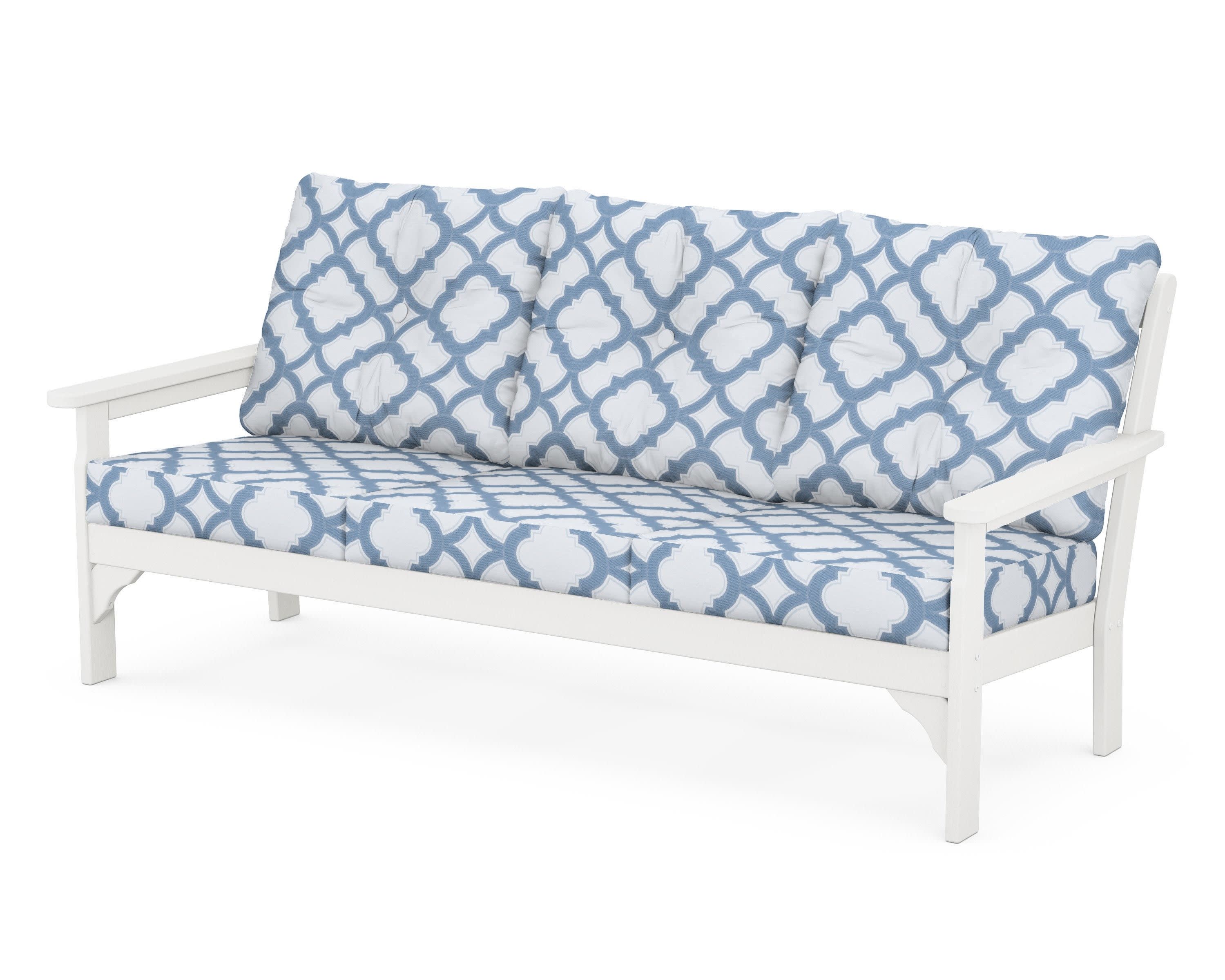 Vineyard Deep Seating Sofa in White / Trellis Sky Blue
