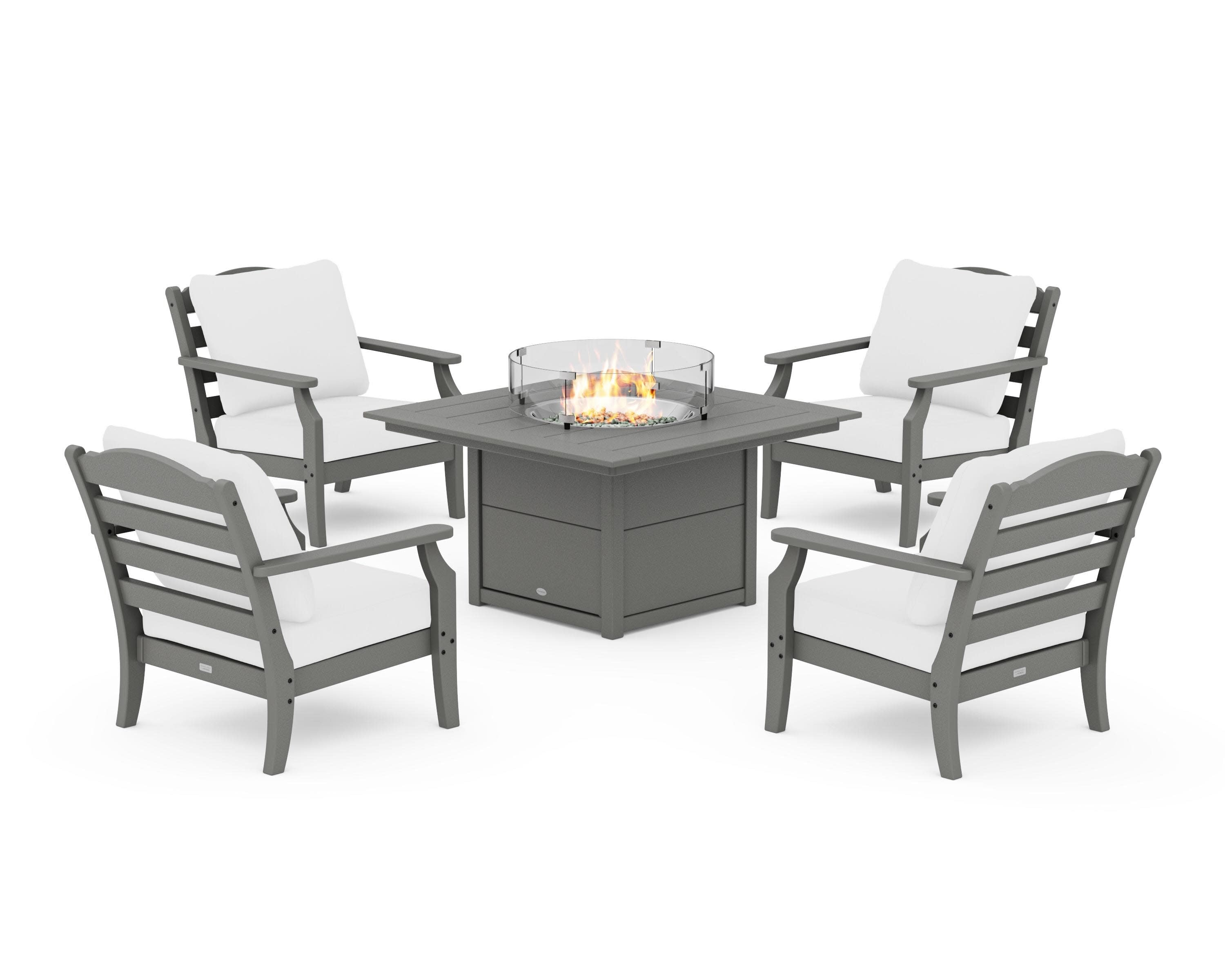 Savannah 5-Piece Deep Seating Set with Fire Pit Table in Slate Grey / Natural
