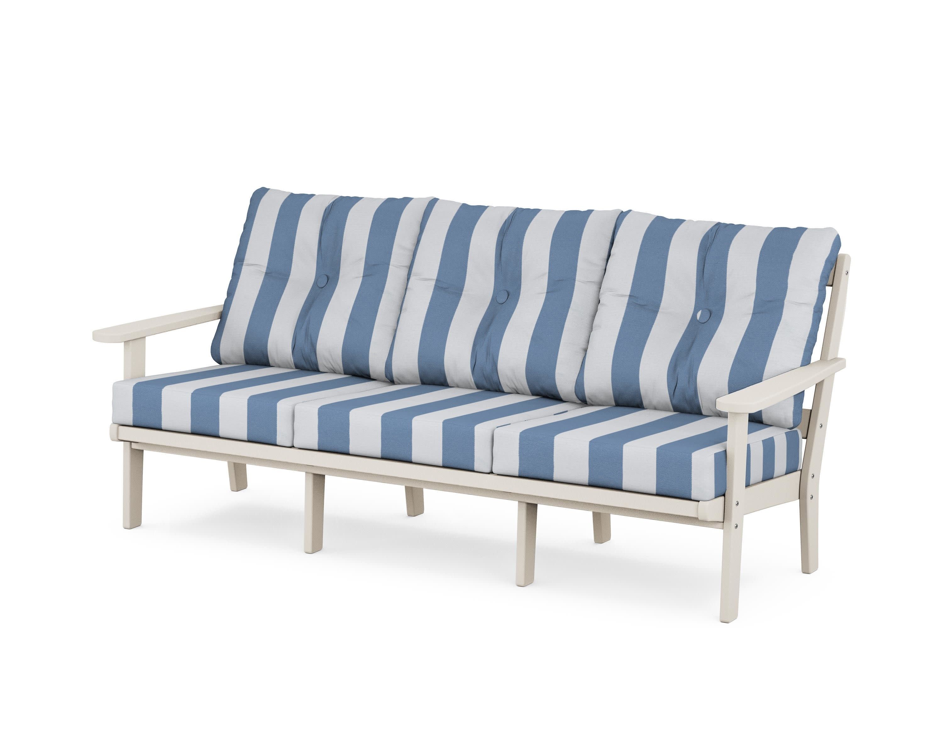 Mission Deep Seating Sofa in Sand / Cabana Stripe Sky Blue