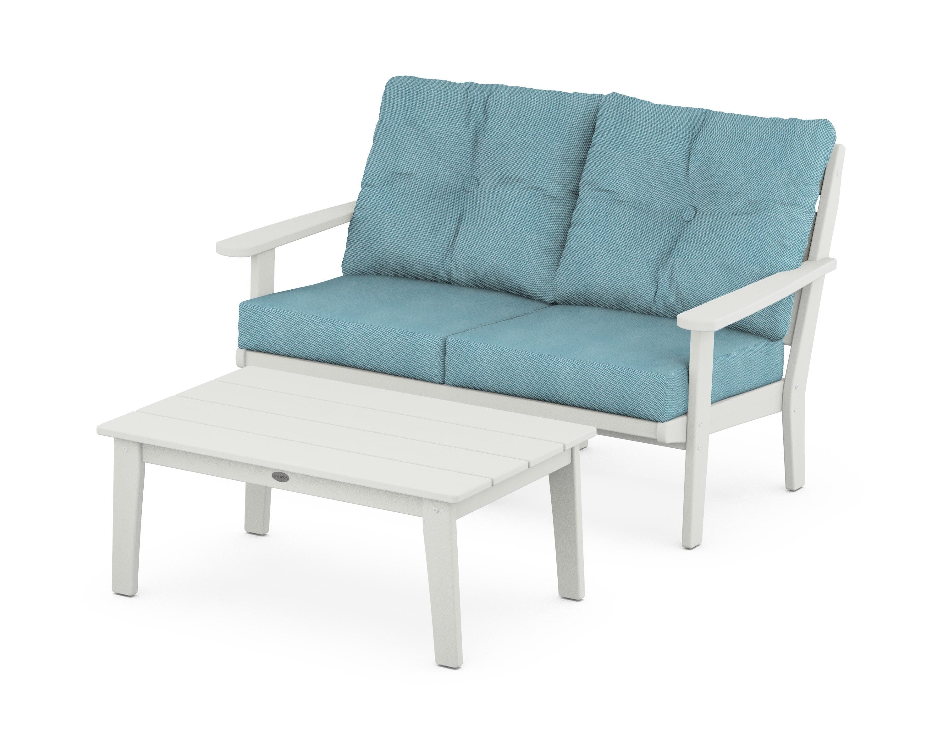 Lakeside 2-Piece Lounge Loveseat Set in Vintage White / Lattice Sky Blue