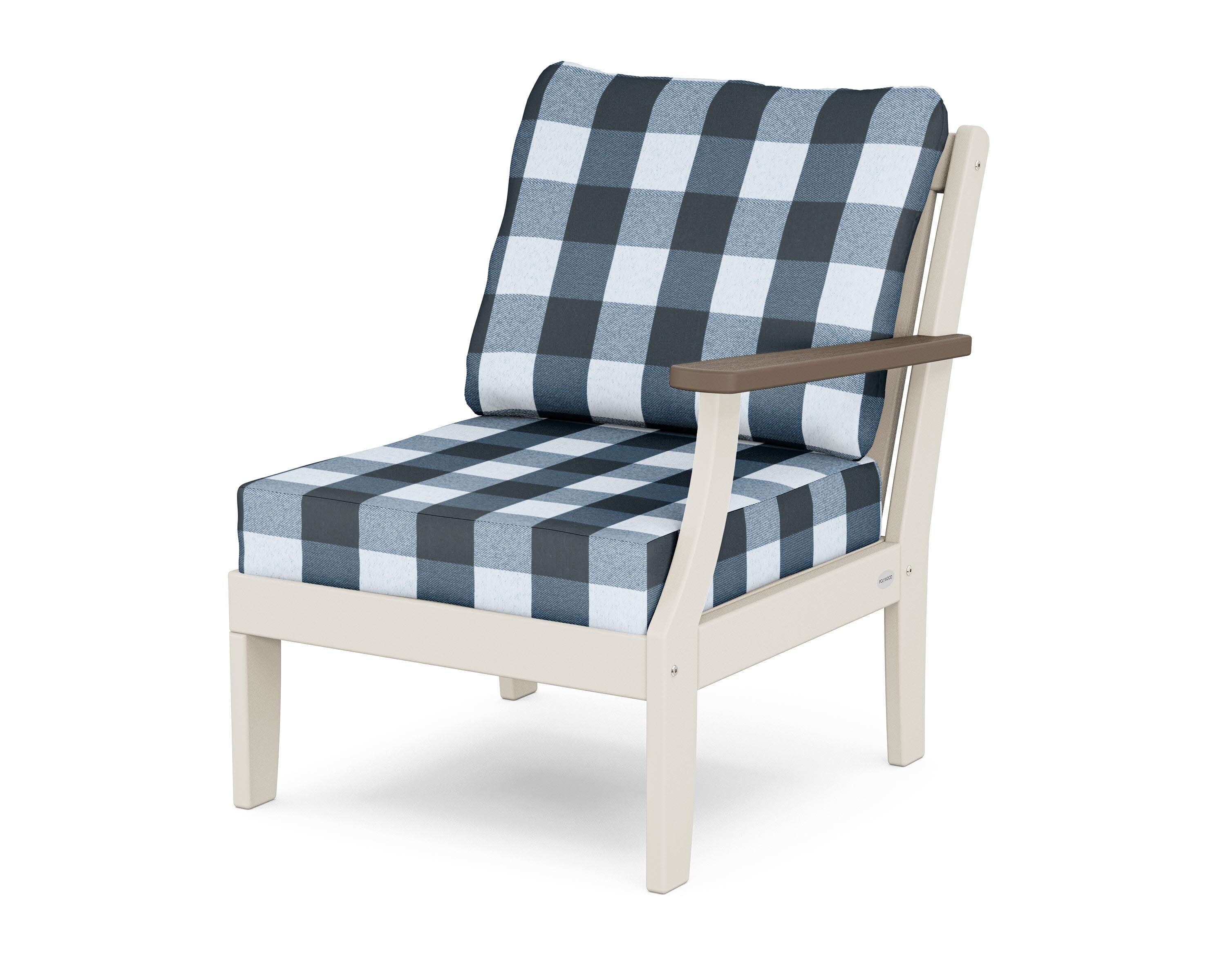 Braxton Modular Right Arm Chair in Sand / Kona / Buffalo Plaid Marine Indigo