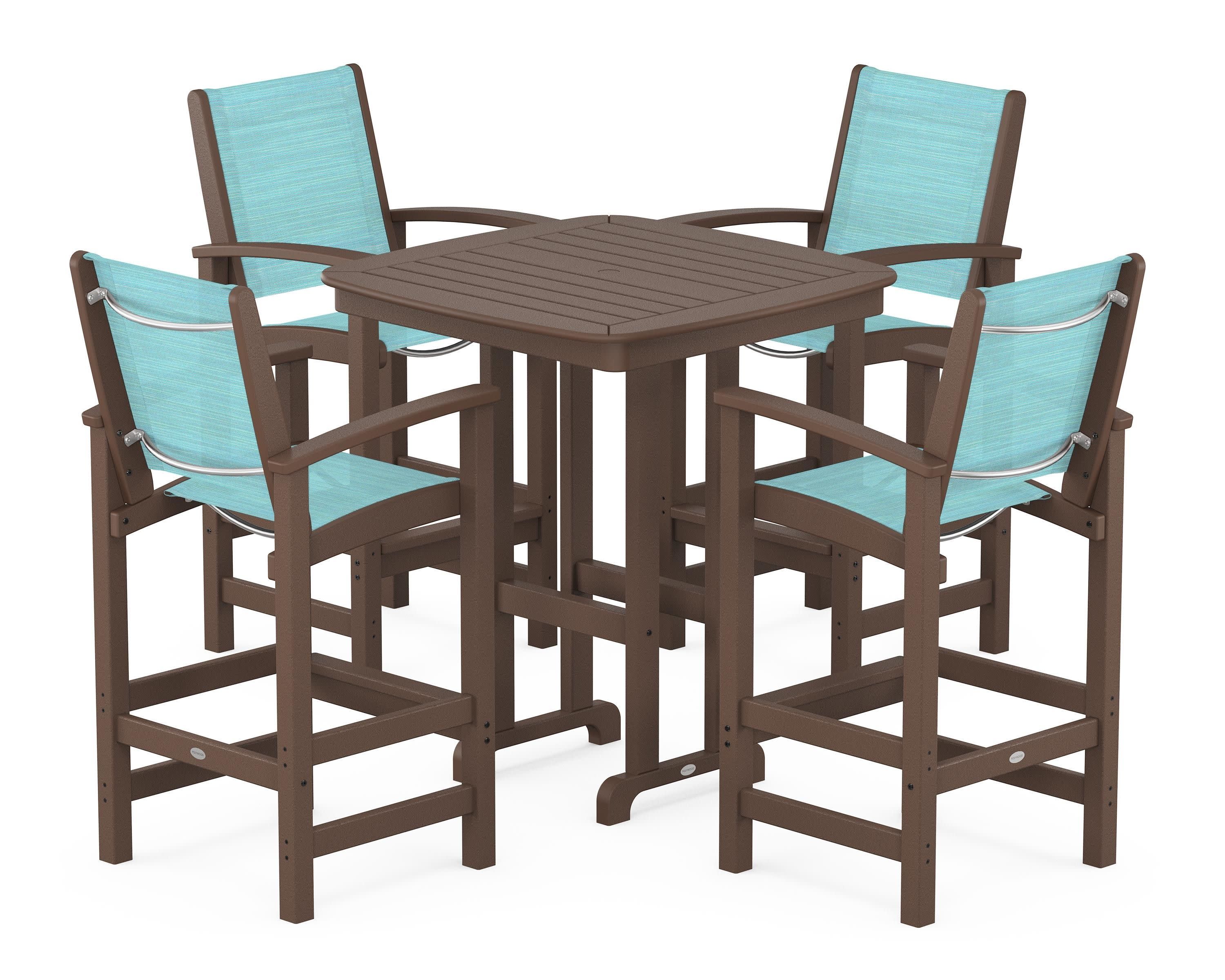 Coastal 5-Piece Bar Set in Mahogany / Dupioni Aquamarine Sling