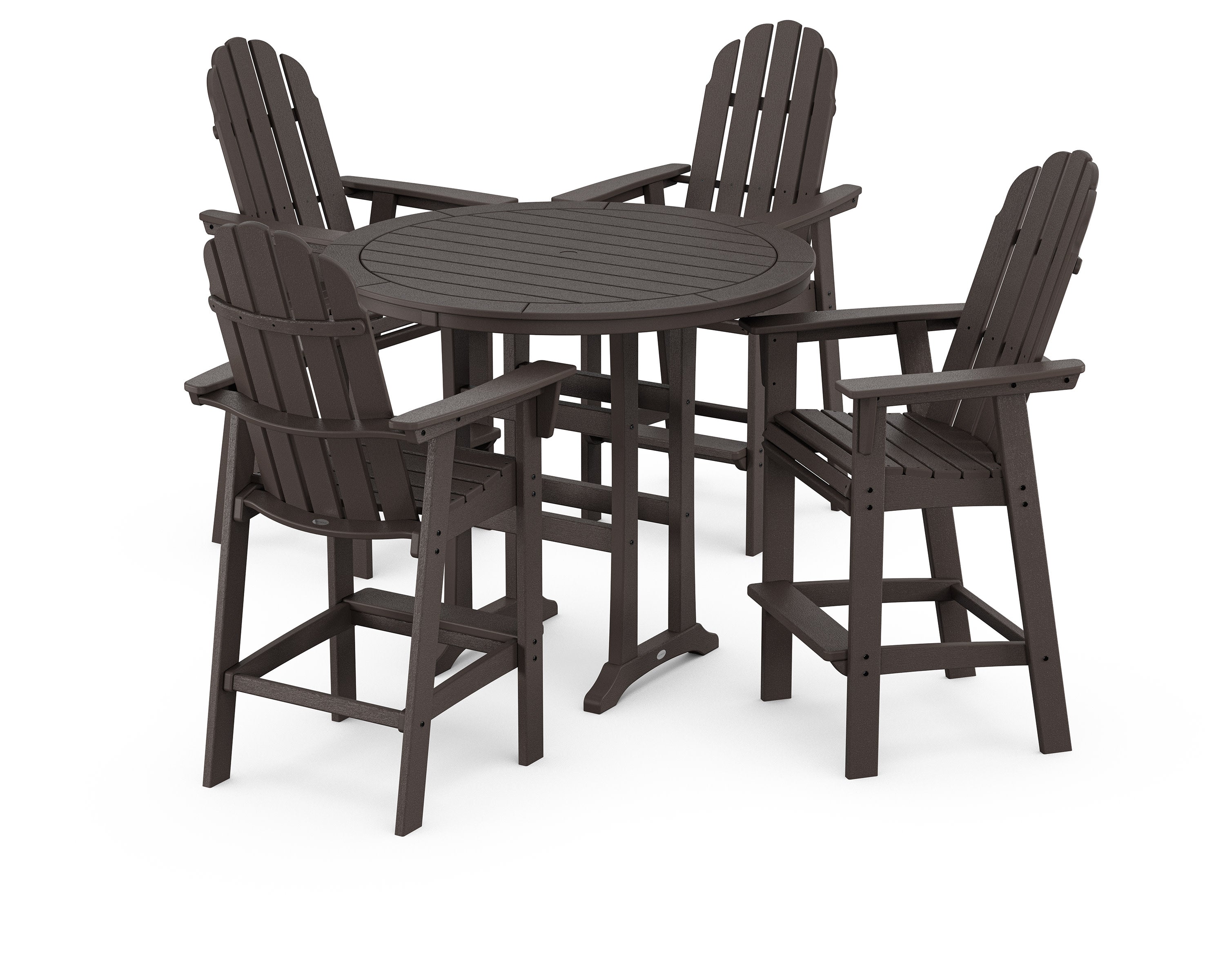 Vineyard Curveback Adirondack 5-Piece Nautical Trestle Bar Set in Vintage Coffee