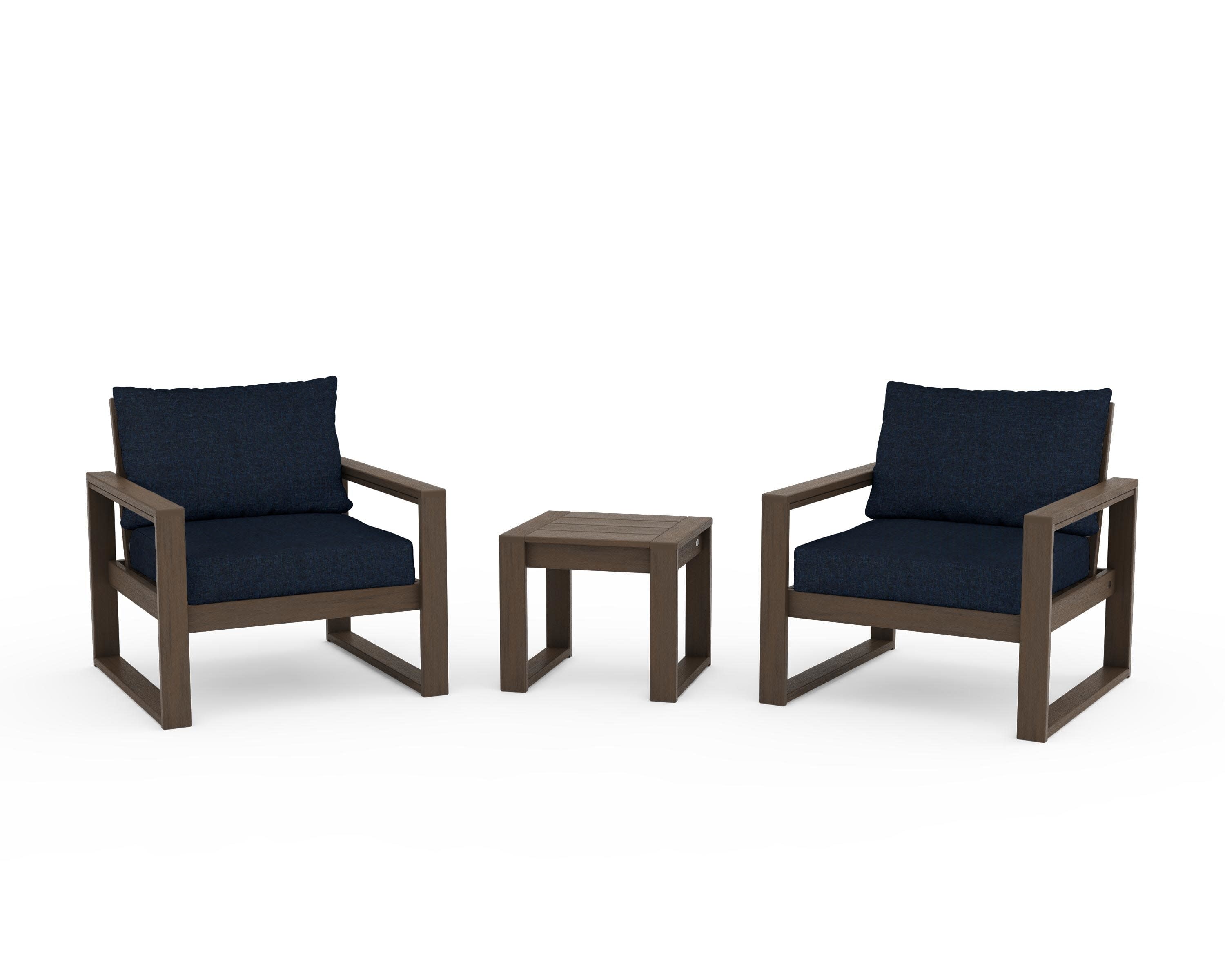 EDGE Sectional 3-Piece Deep Seating Set in Kona / Marine Indigo