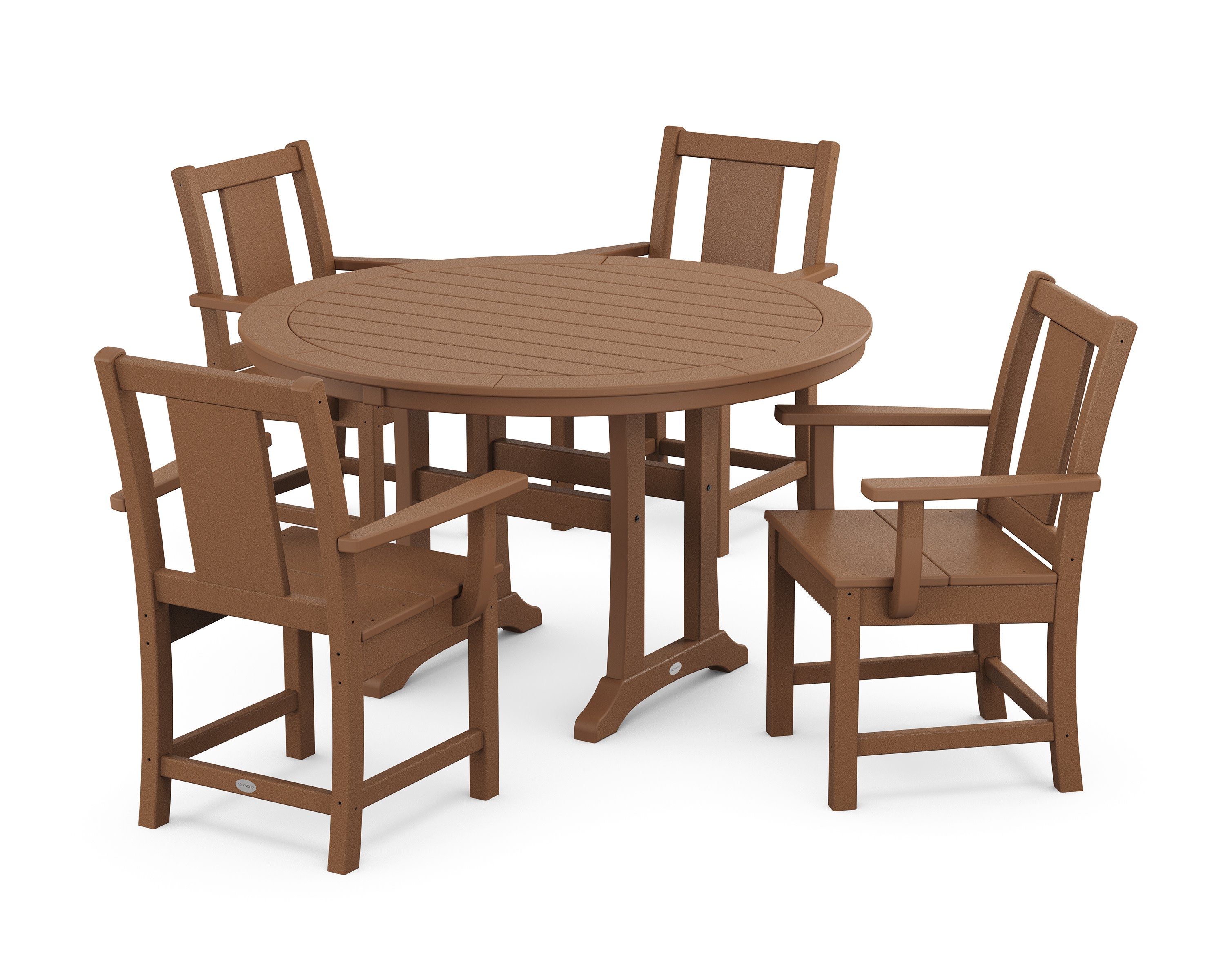 Prairie 5-Piece Round Dining Set with Trestle Legs in Teak