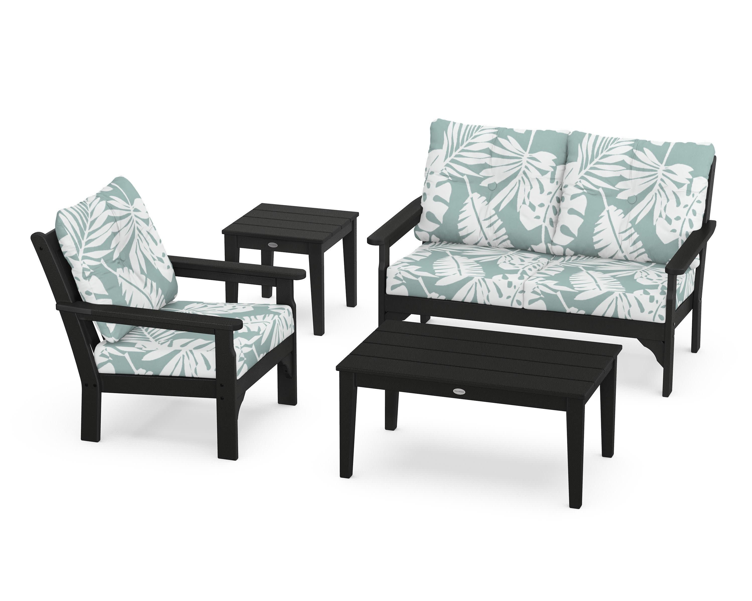 Vineyard 4-Piece Deep Seating Set in Black / Leaf Glacier Spa