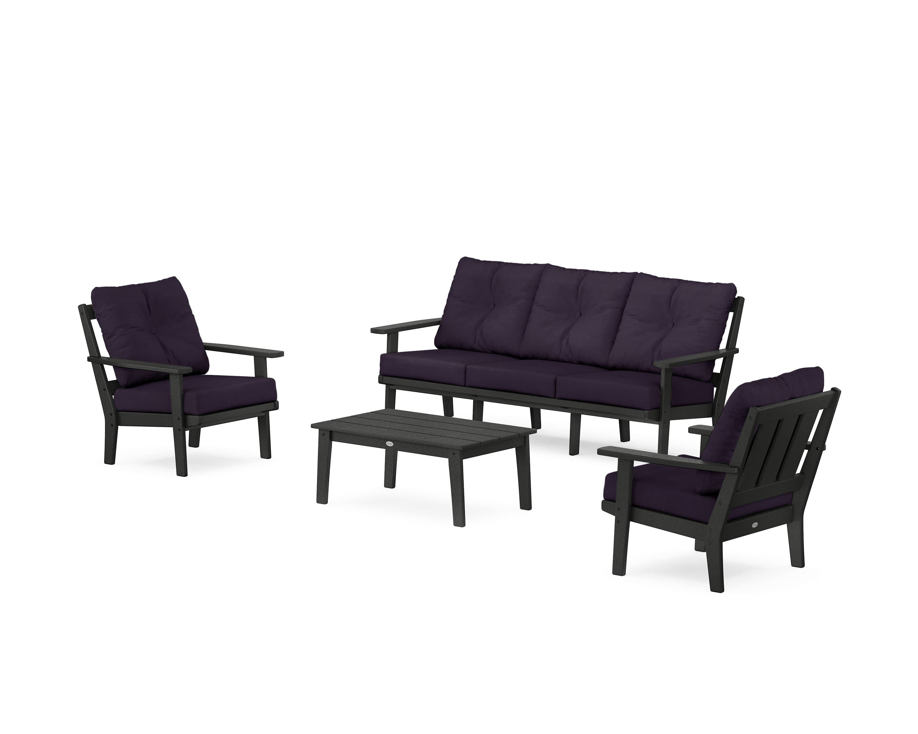 Oxford 4-Piece Deep Seating Set with Sofa in Black / Navy Linen