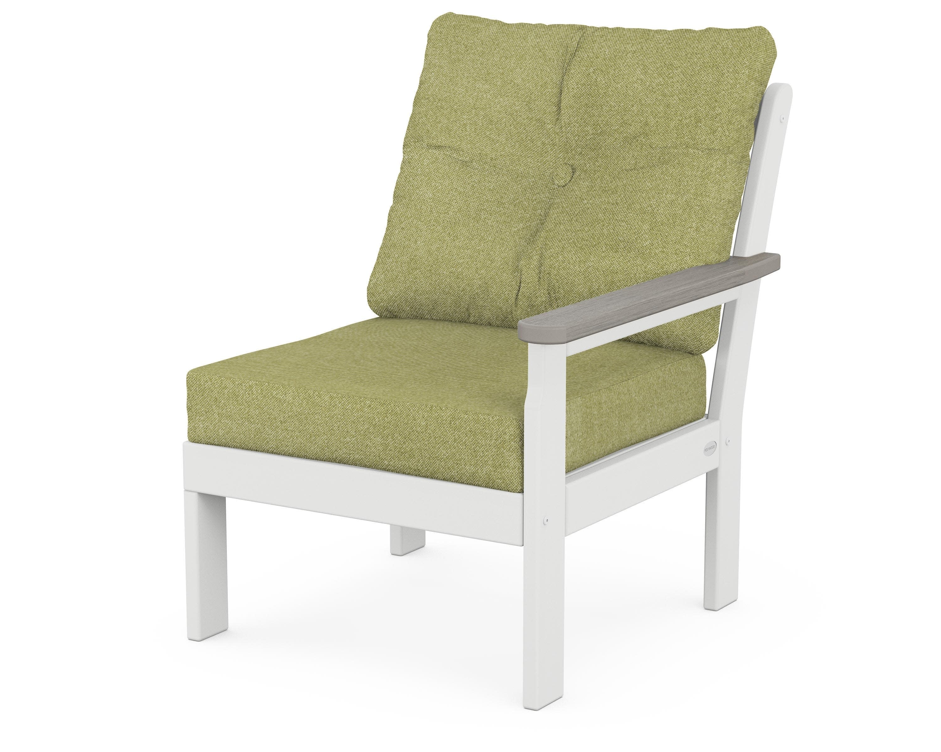 Vineyard Modular Right Arm Chair in White / Driftwood / Chartreuse Boucle