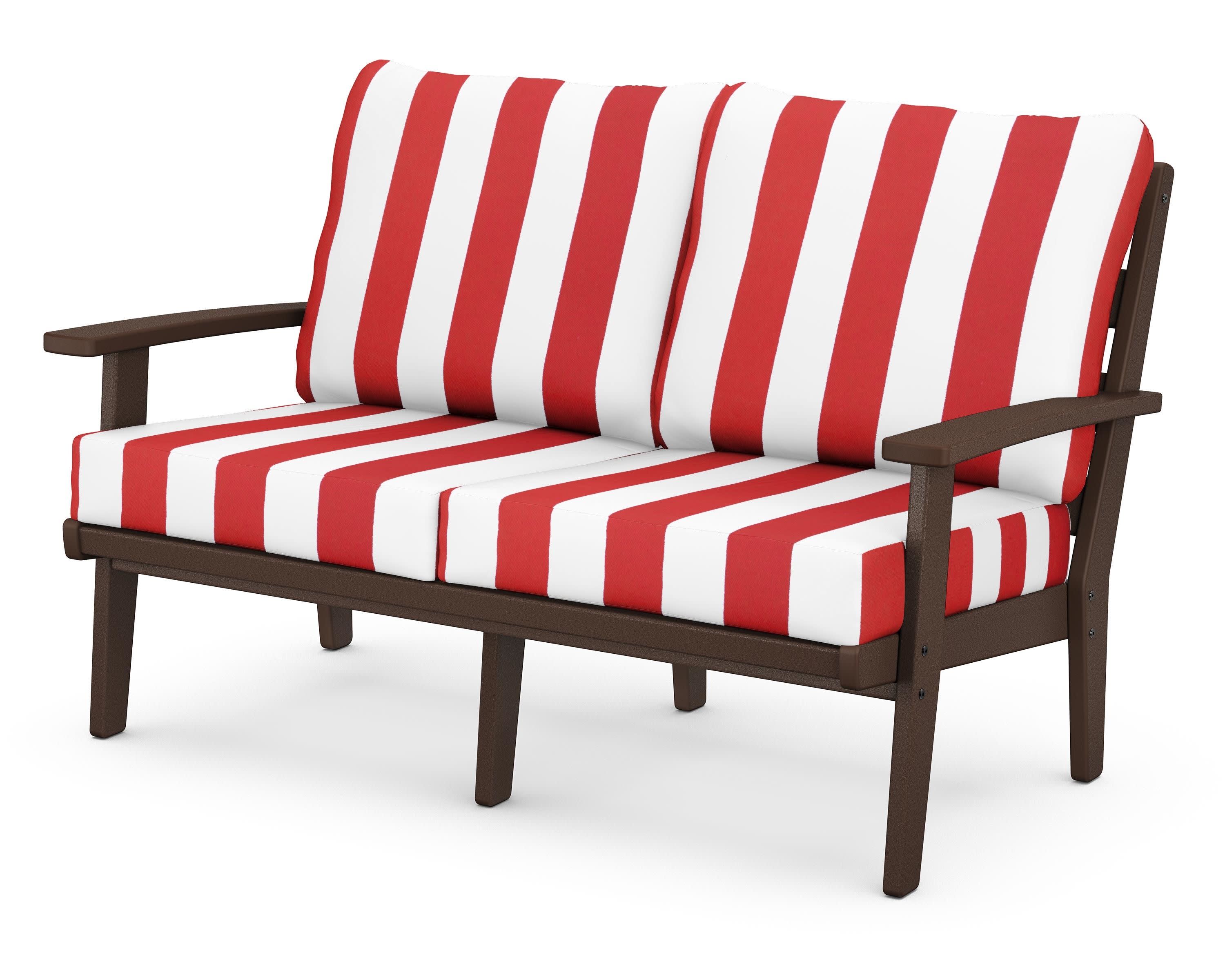Grant Park Deep Seating Loveseat in Mahogany / Cabana Stripe Crimson