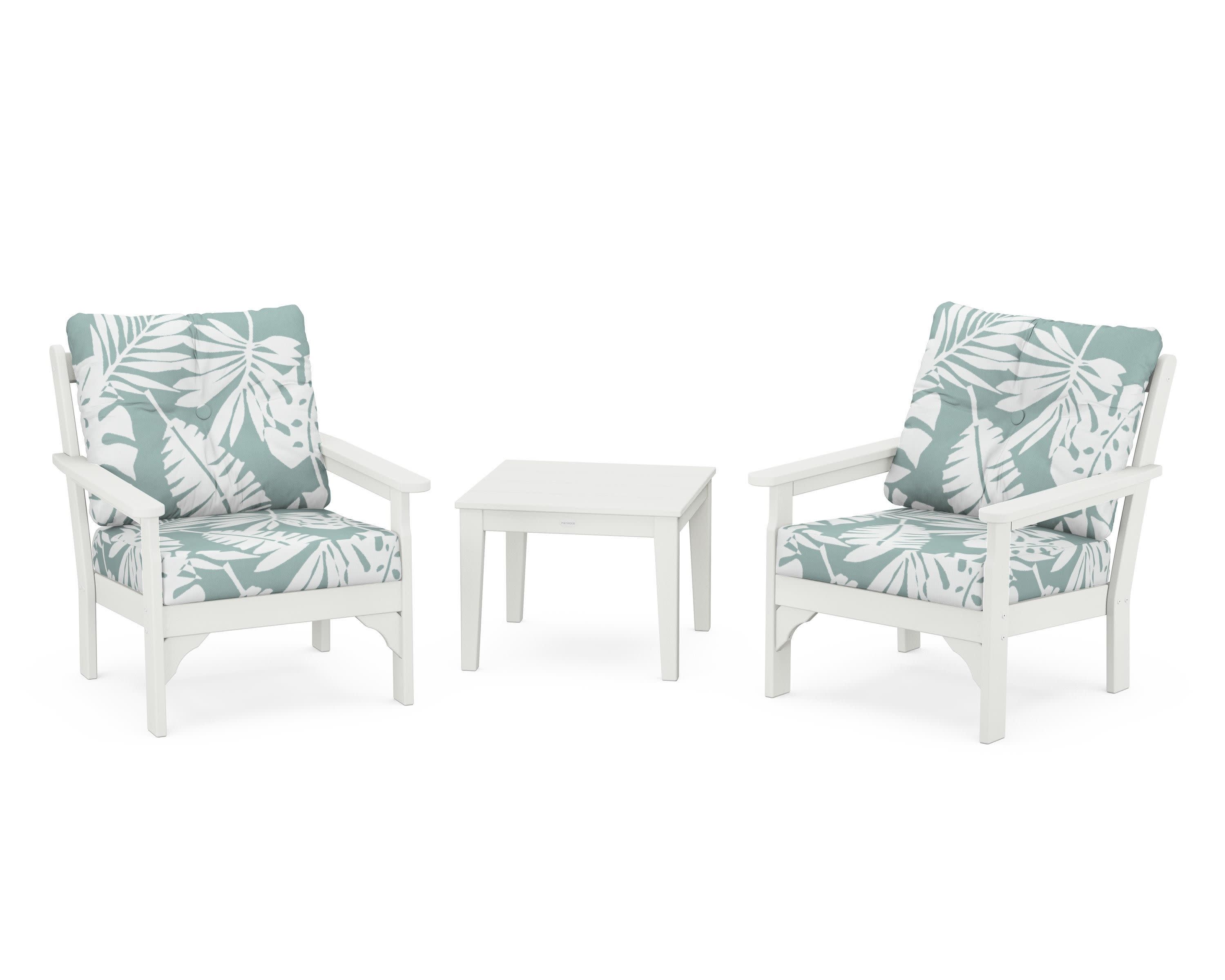 Vineyard 3-Piece Deep Seating Set in Vintage White / Leaf Glacier Spa