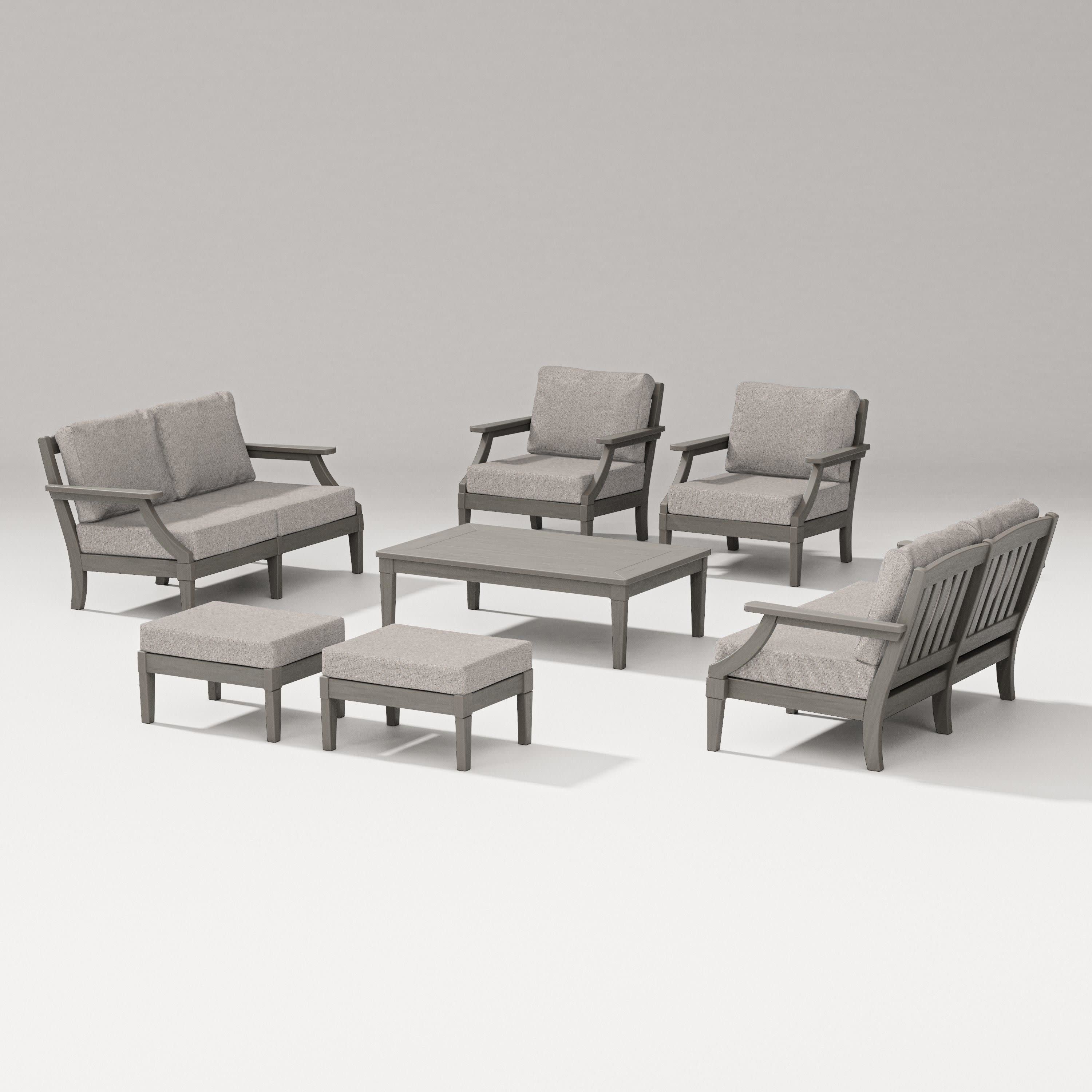 Estate 7-Piece Lounge Loveseat Set in Driftwood / Weathered Tweed