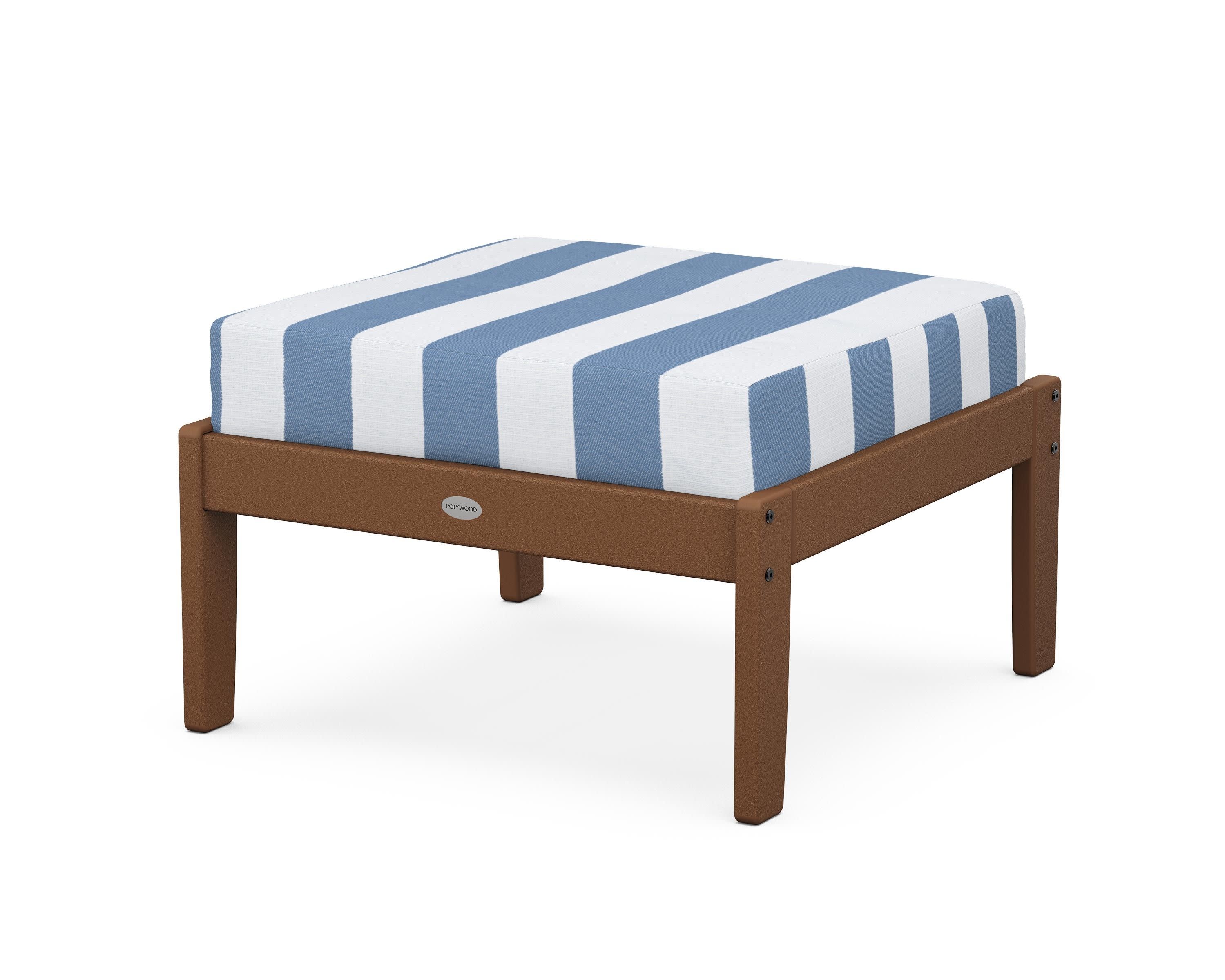 Braxton Deep Seating Ottoman in Teak / Cabana Stripe Sky Blue