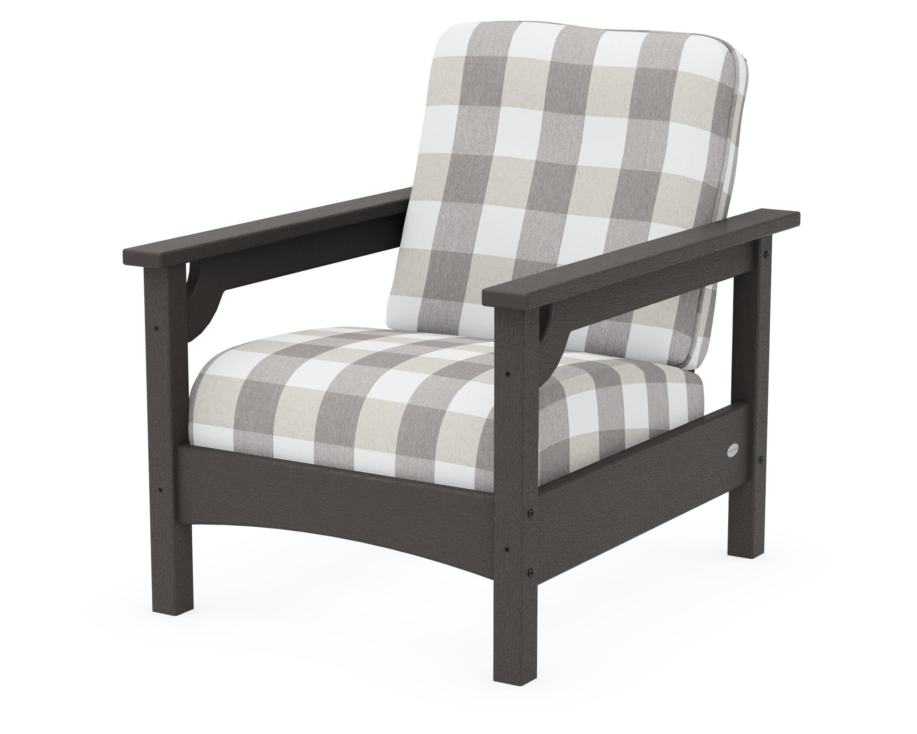 Club Chair in Vintage Coffee / Buffalo Plaid Grey Mist