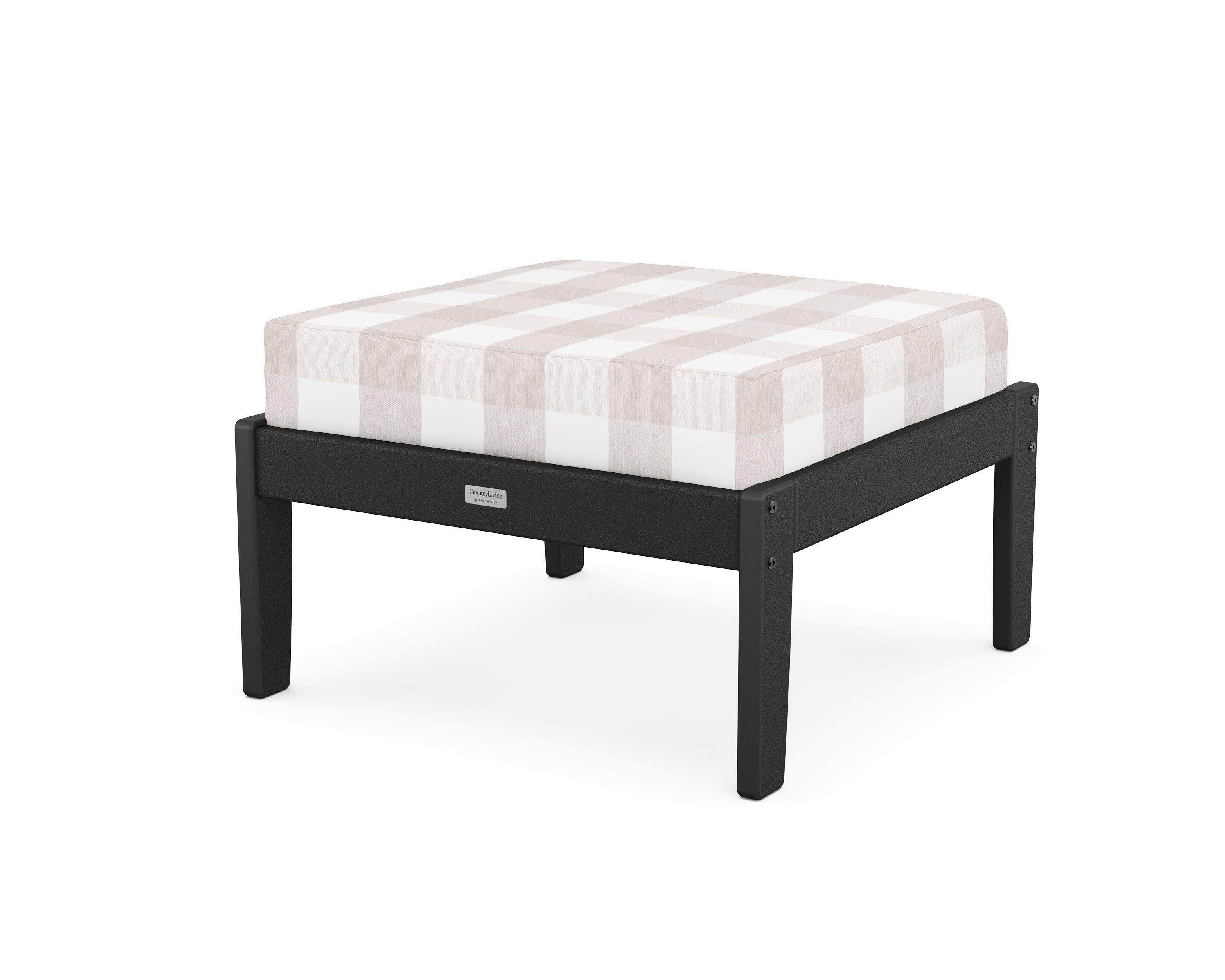 Cottage Deep Seating Ottoman in Black / Buffalo Plaid Dune Burlap