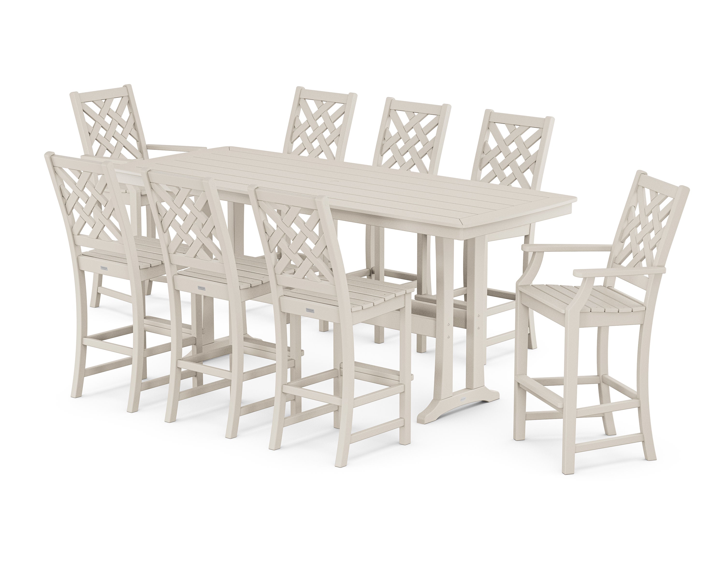 Wovendale 9-Piece Bar Set with Trestle Legs in Sand