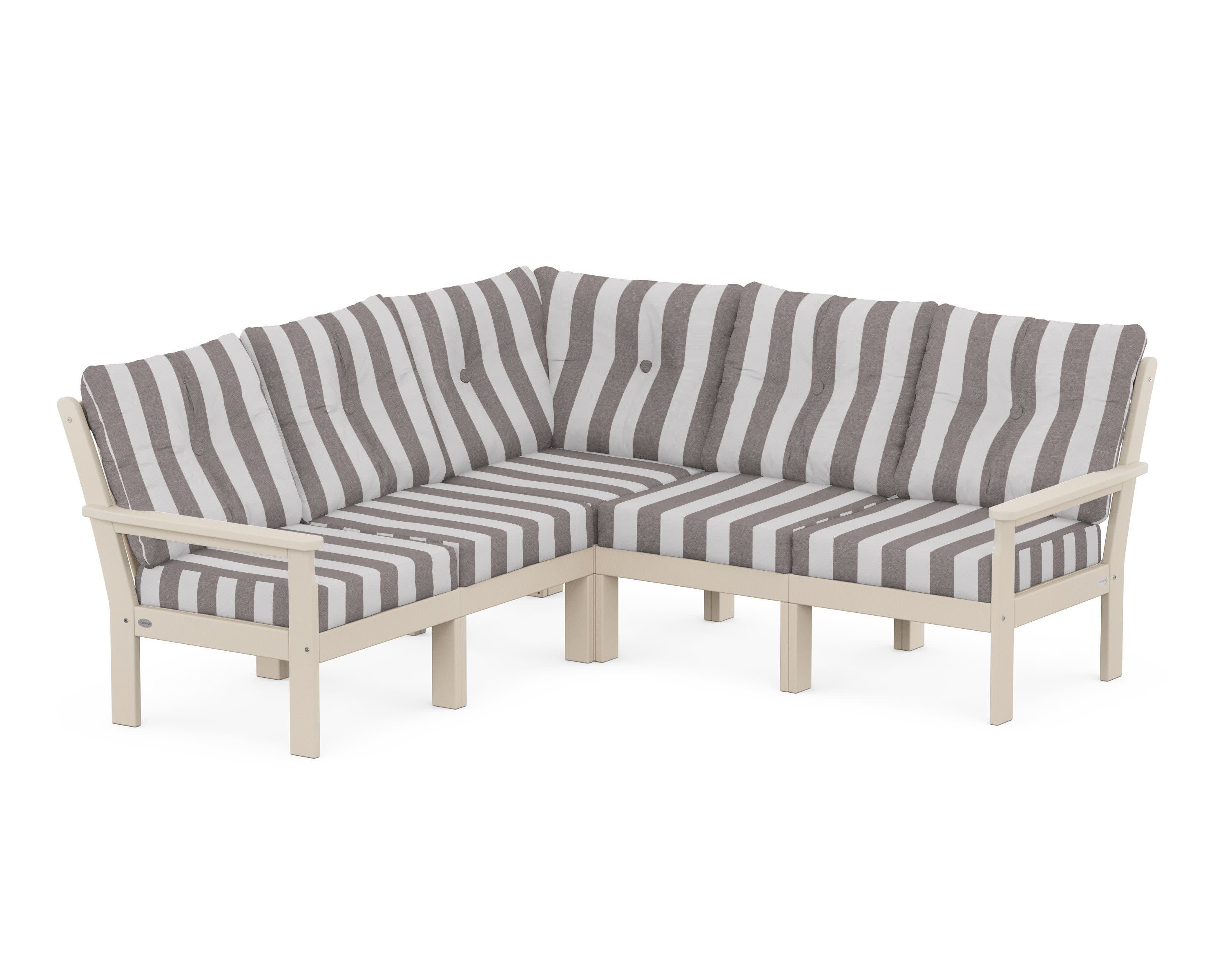Vineyard 5-Piece Sectional in Sand / Cabana Stripe Grey Mist