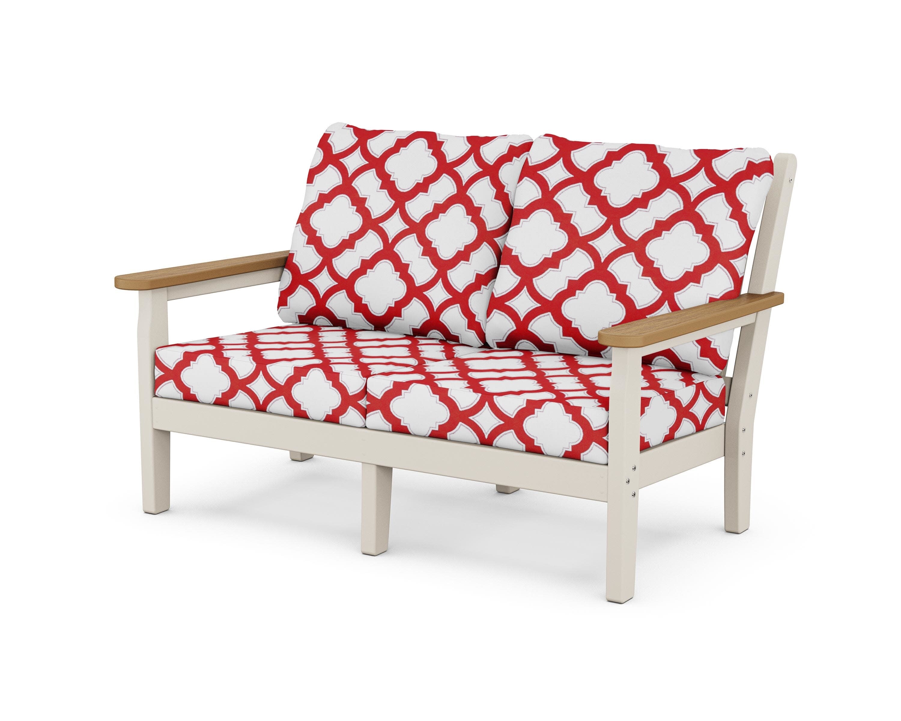 Chippendale Deep Seating Loveseat in Sand / Natural / Trellis Crimson