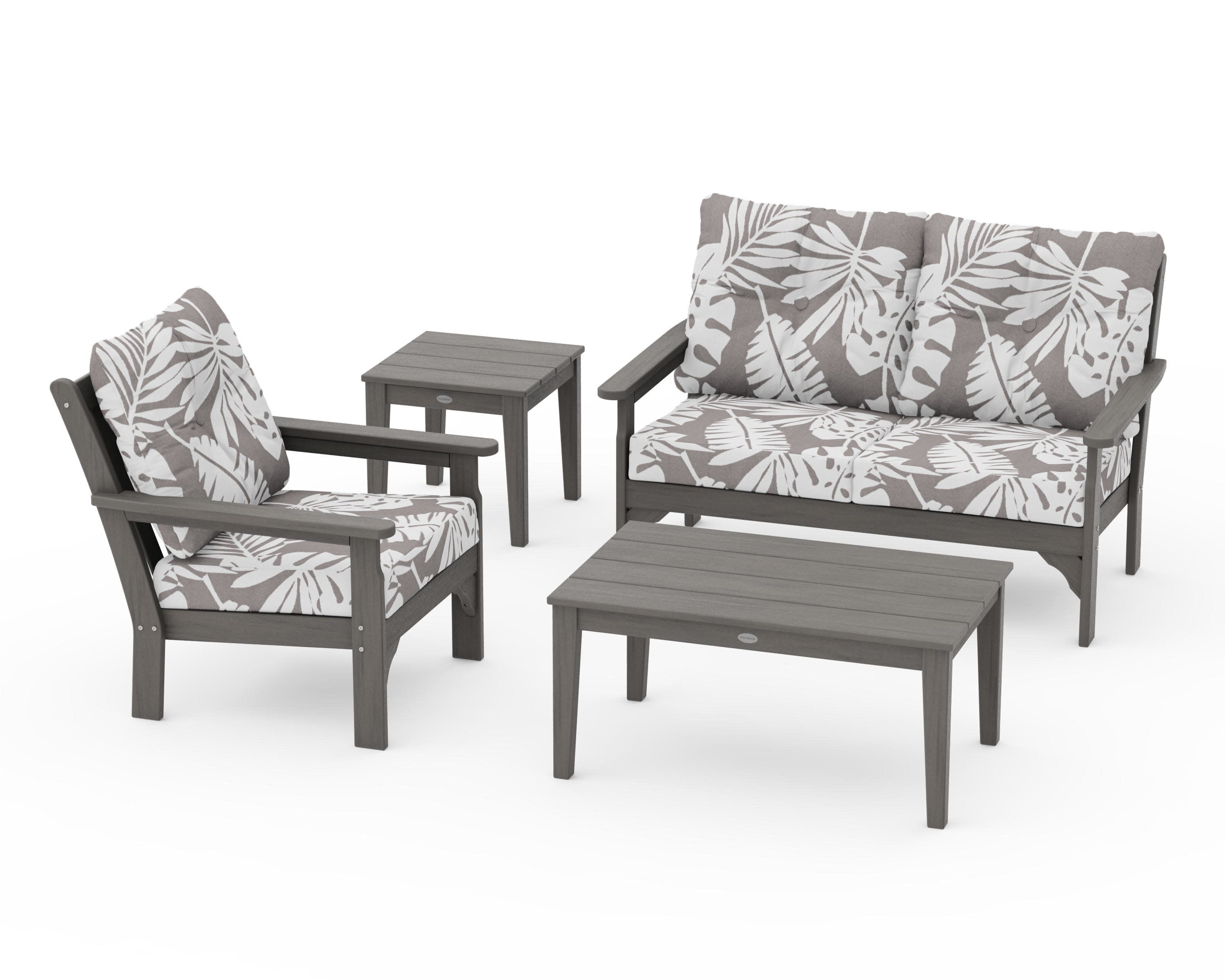 Vineyard 4-Piece Deep Seating Set in Driftwood / Leaf Grey Mist