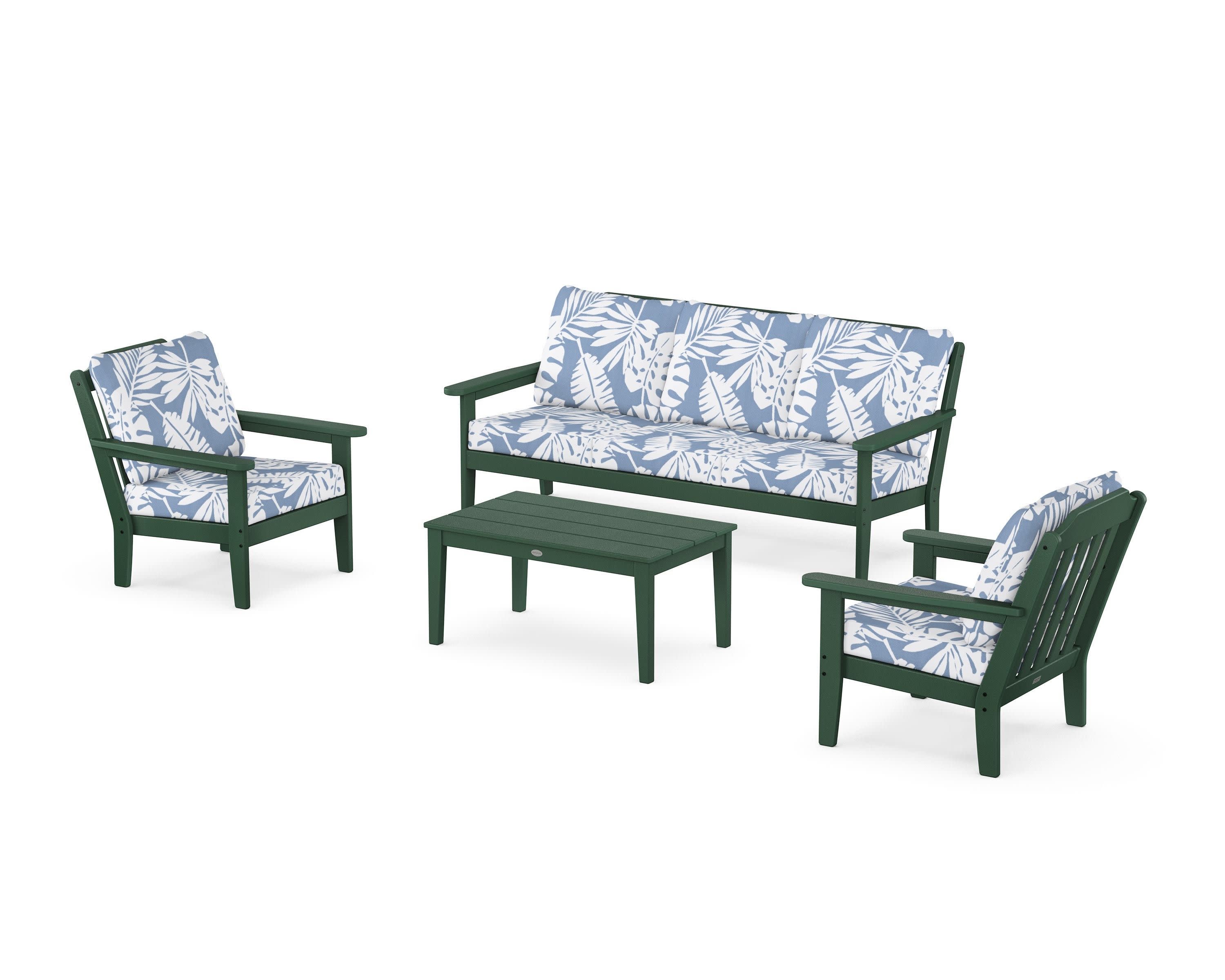 Cottage 4-Piece Deep Seating Set with Sofa in Green / Leaf Sky Blue