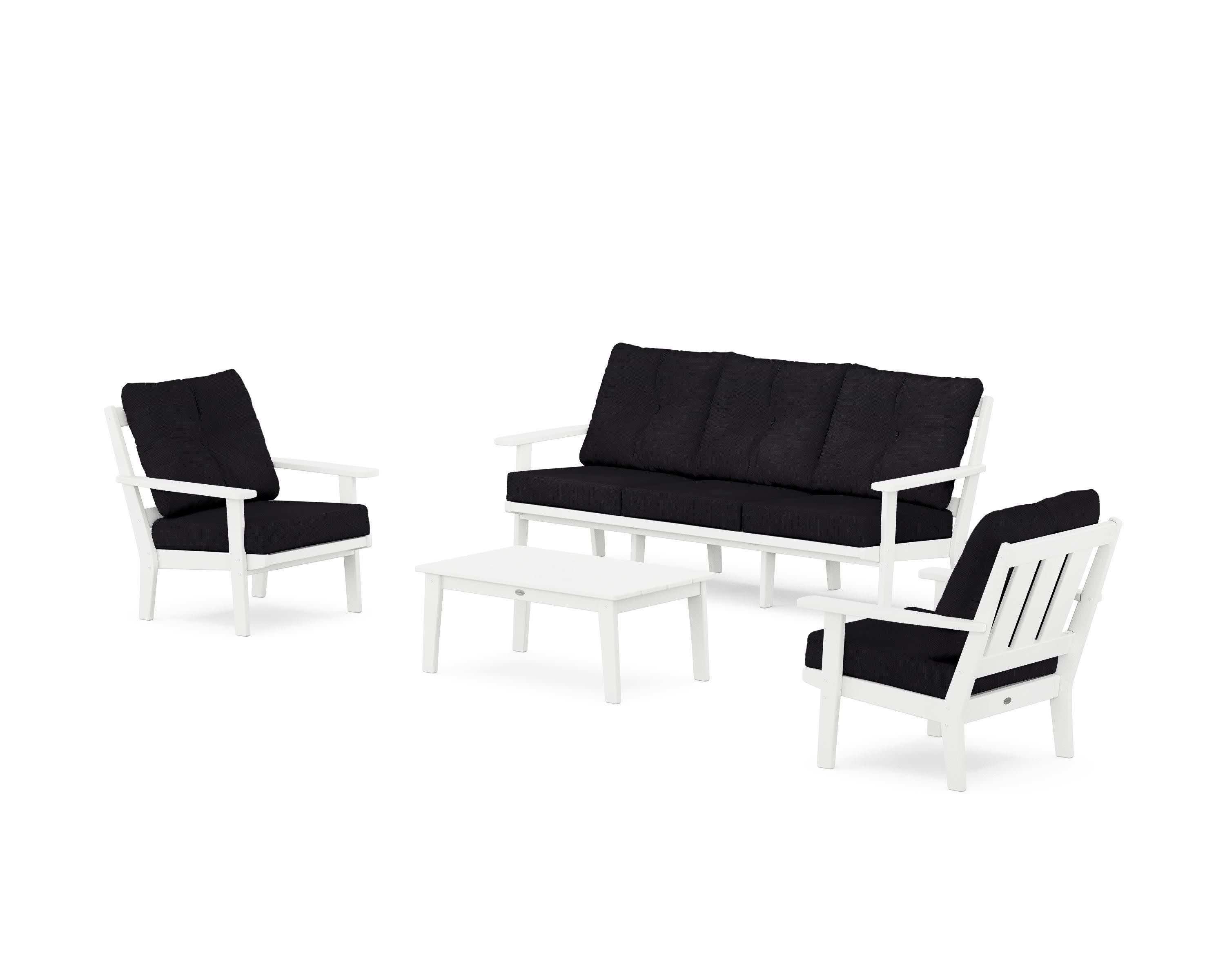 Oxford 4-Piece Deep Seating Set with Sofa in White / Midnight Linen
