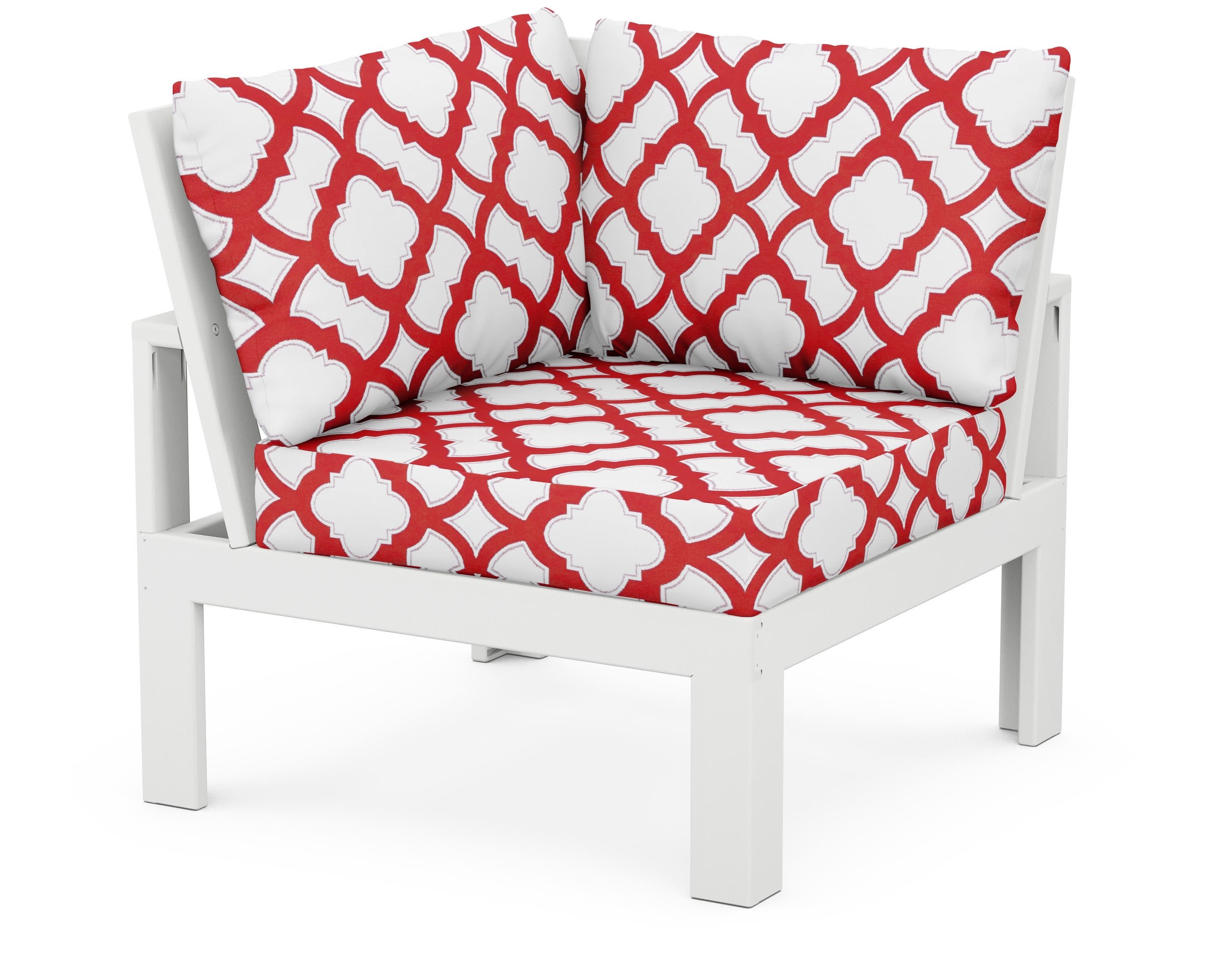 Modular Corner Chair in White / Trellis Crimson