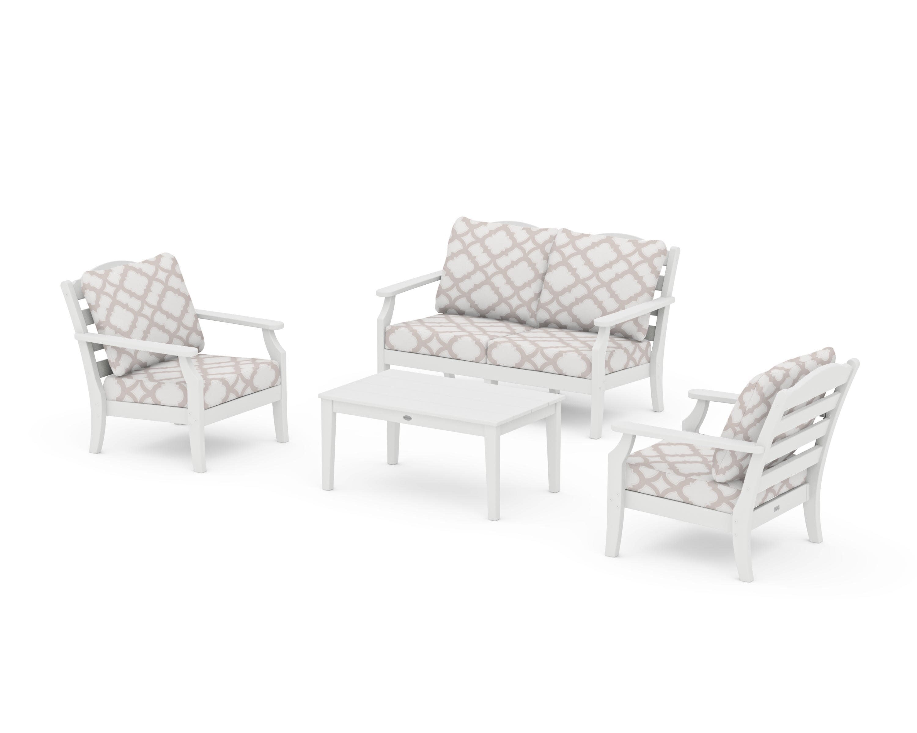 Savannah 4-Piece Deep Seating Set with Loveseat in White / Trellis Dune Burlap