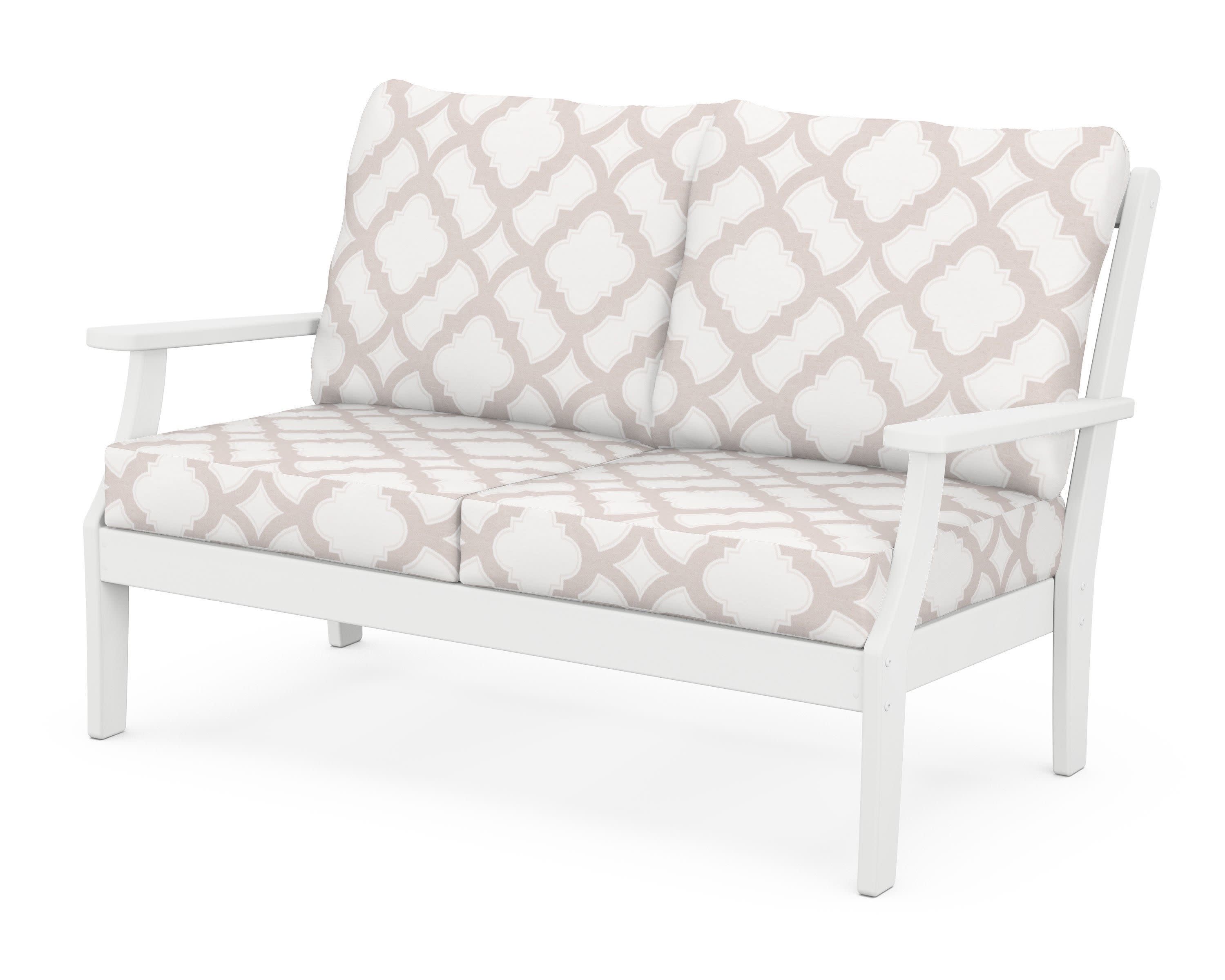Braxton Deep Seating Loveseat in White / Trellis Dune Burlap