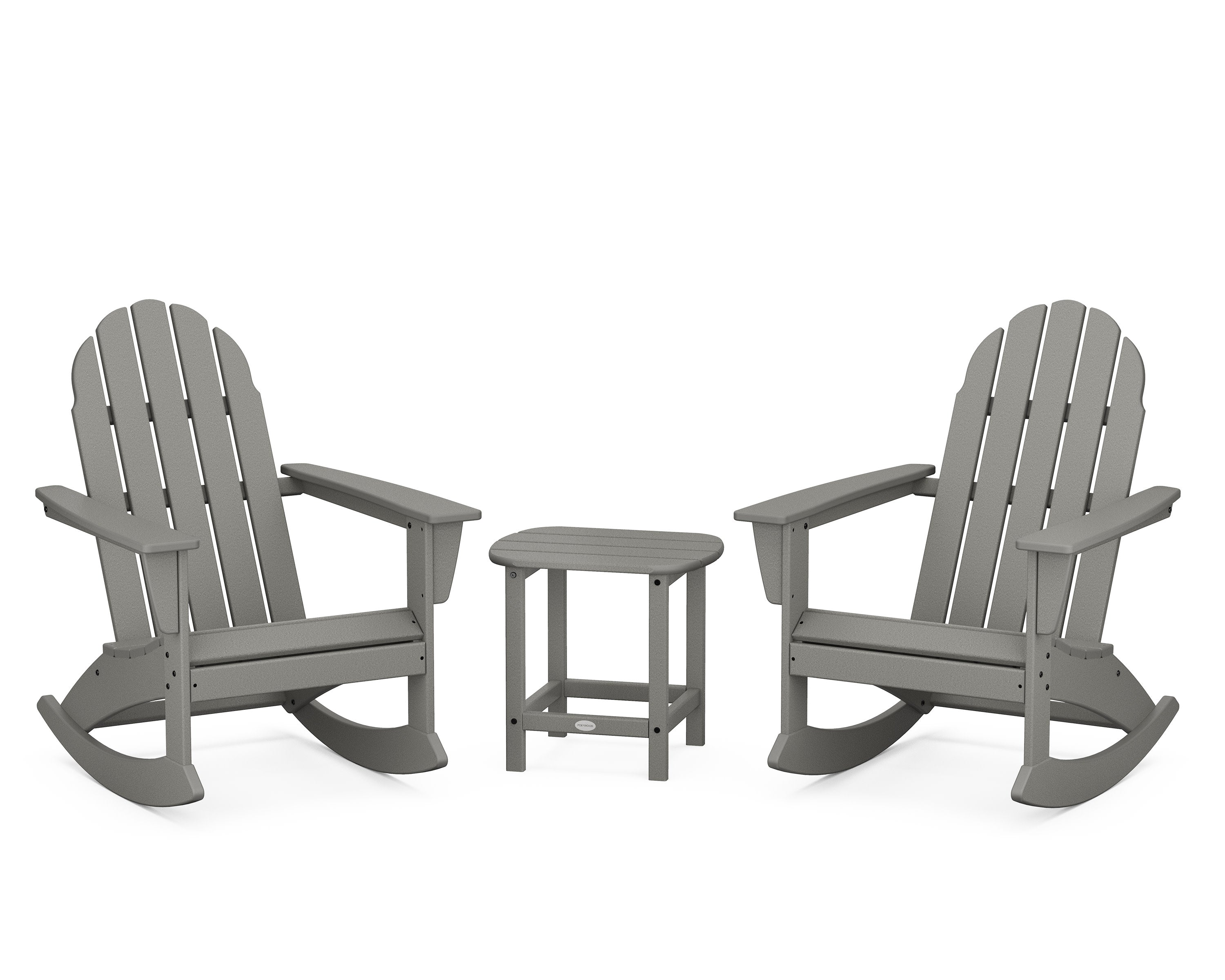 Vineyard 3-Piece Adirondack Rocking Chair Set with South Beach 18" Side Table in Slate Grey