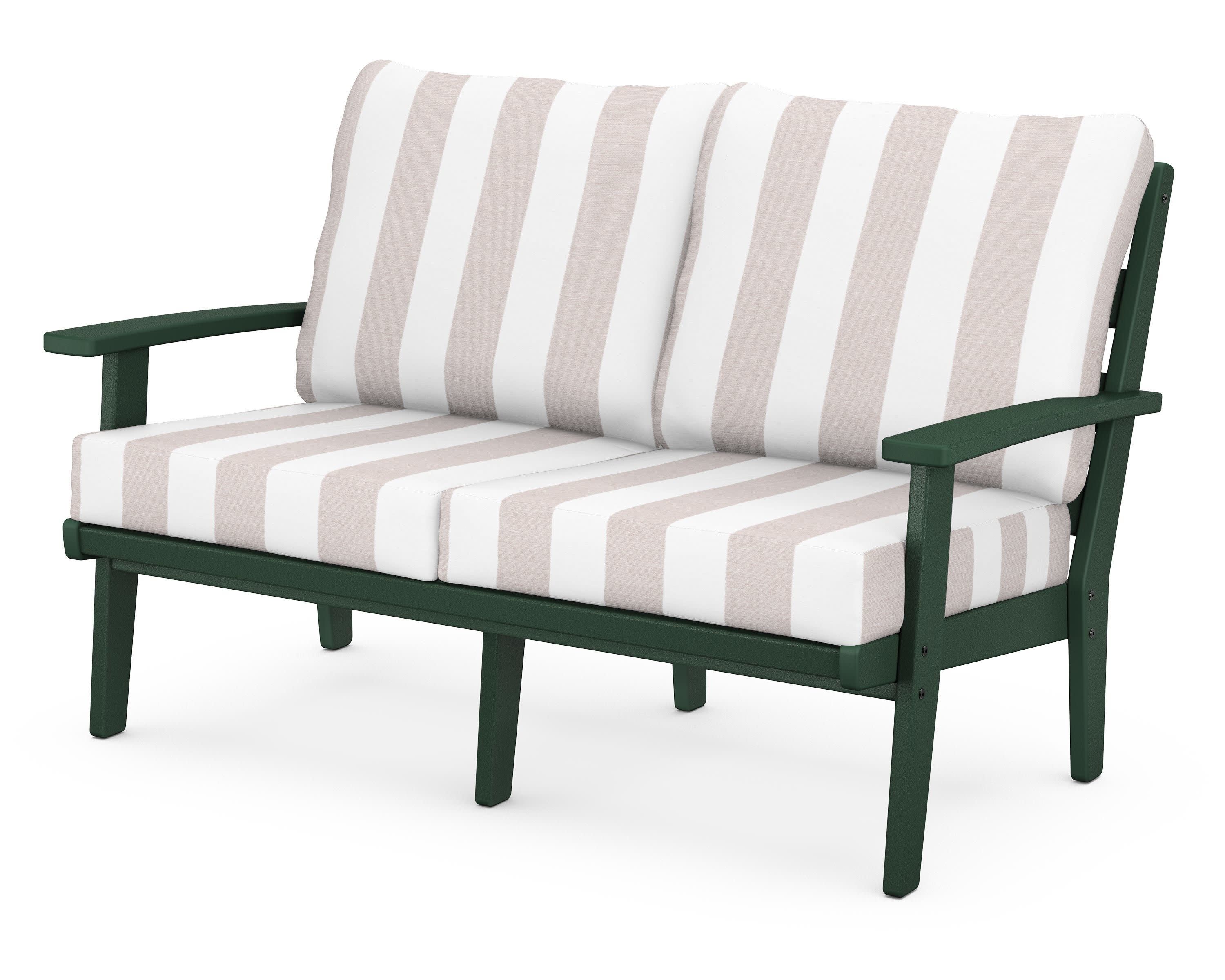 Grant Park Deep Seating Loveseat in Green / Cabana Stripe Dune Burlap