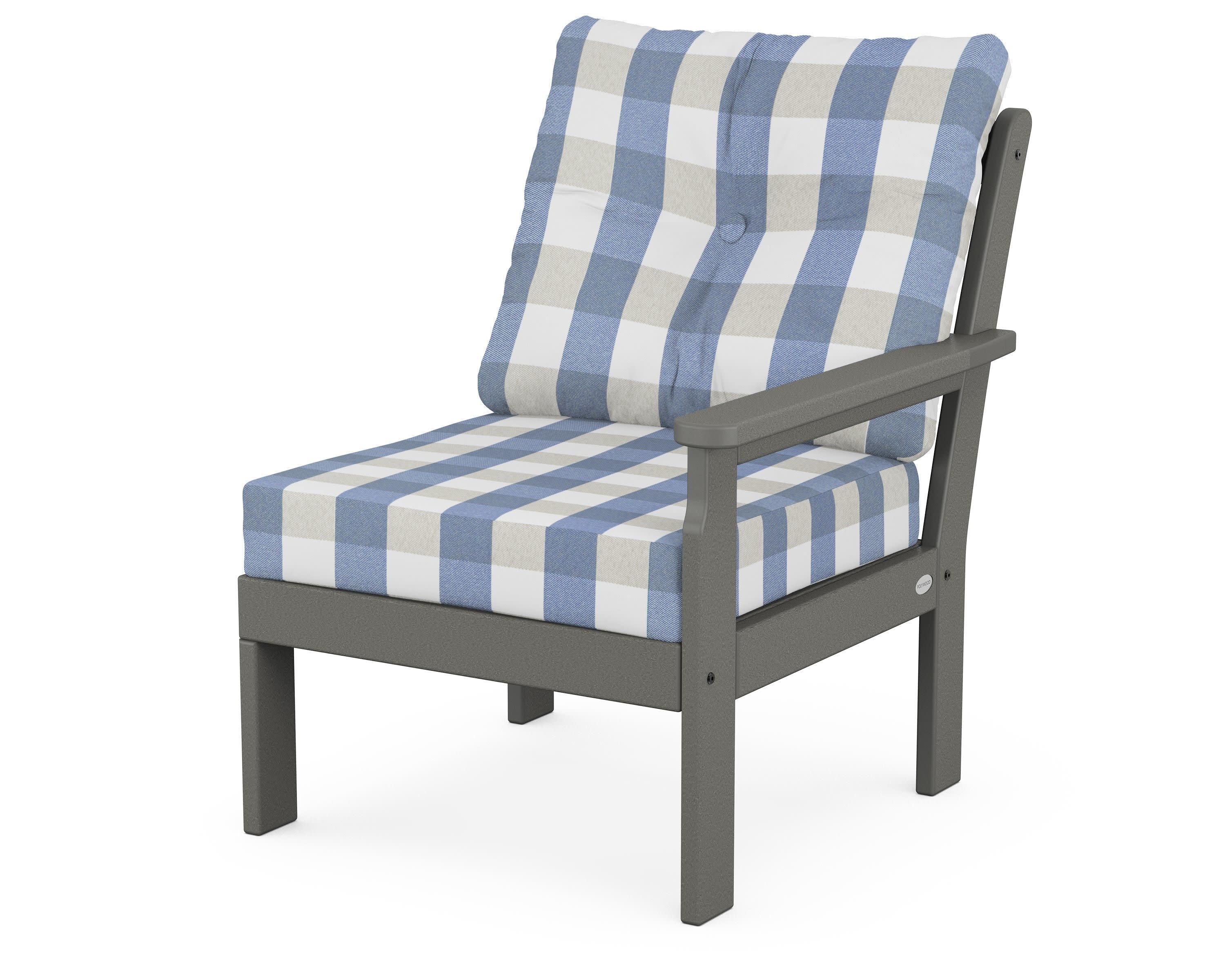 Vineyard Modular Right Arm Chair in Slate Grey / Buffalo Plaid Sky Blue