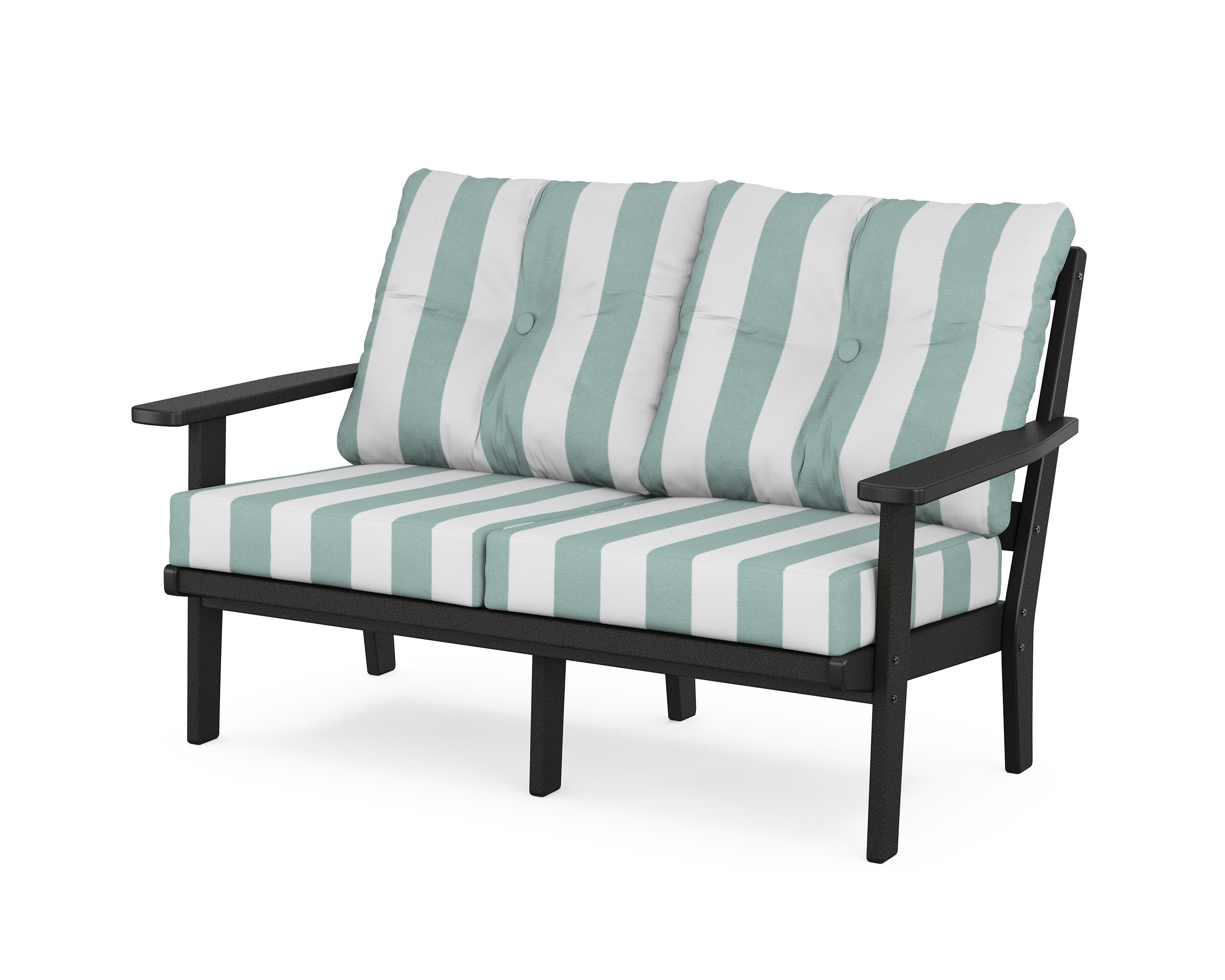Oxford Deep SeatingLoveseat in Black / Cabana Stripe Glacier Spa