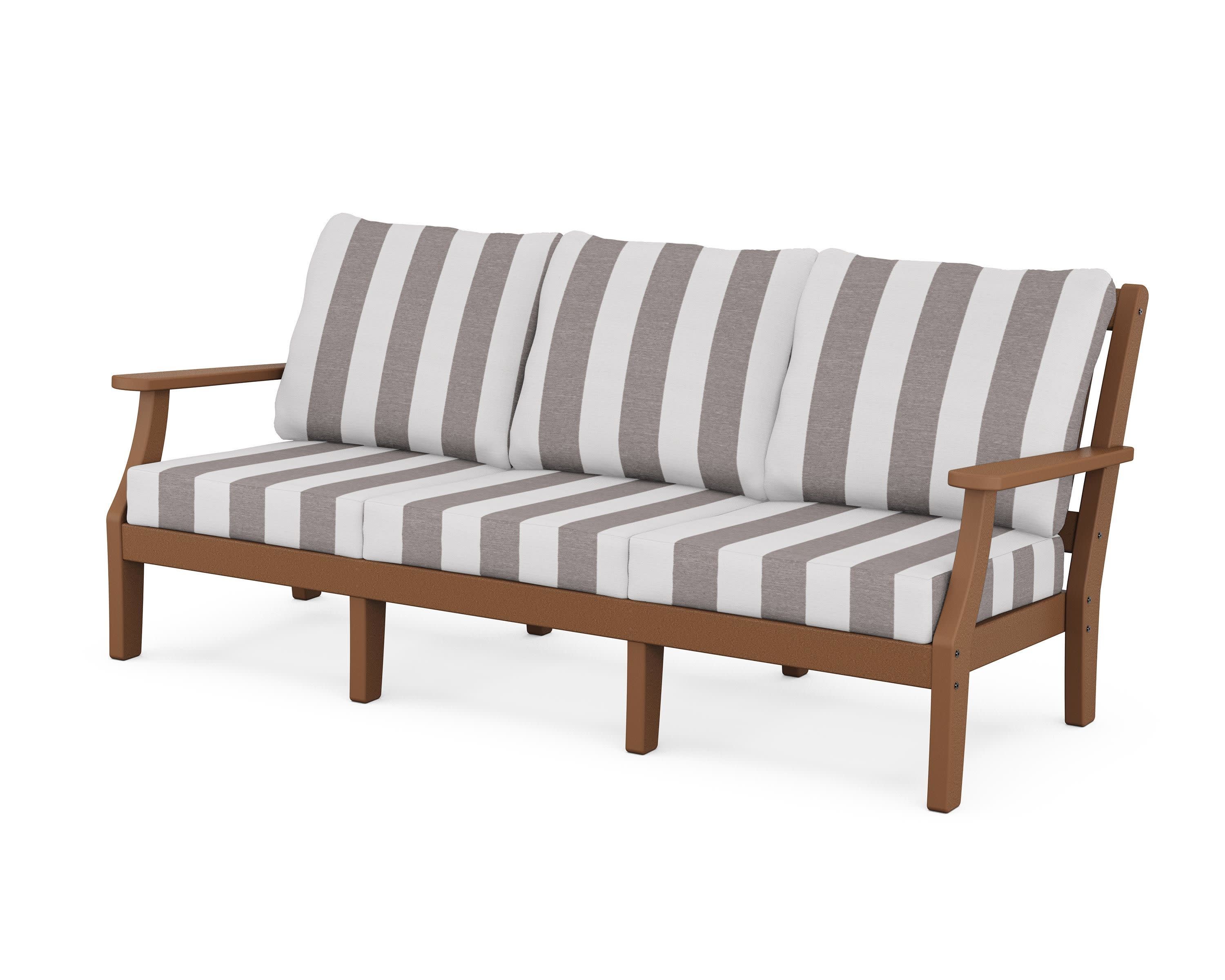 Chinoiserie Deep Seating Sofa in Teak / Cabana Stripe Grey Mist