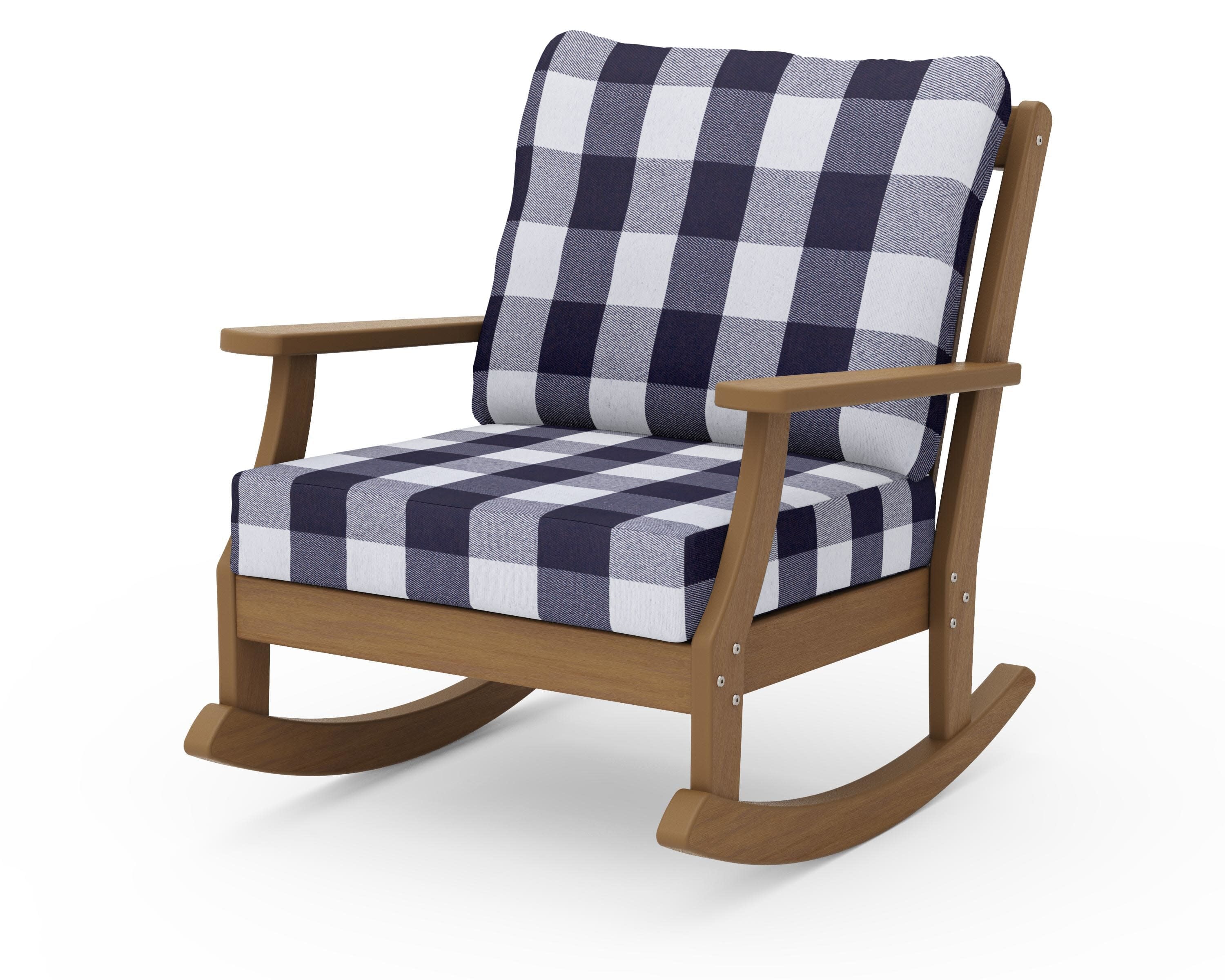 Braxton Deep Seating Rocking Chair in Natural / Buffalo Plaid Navy