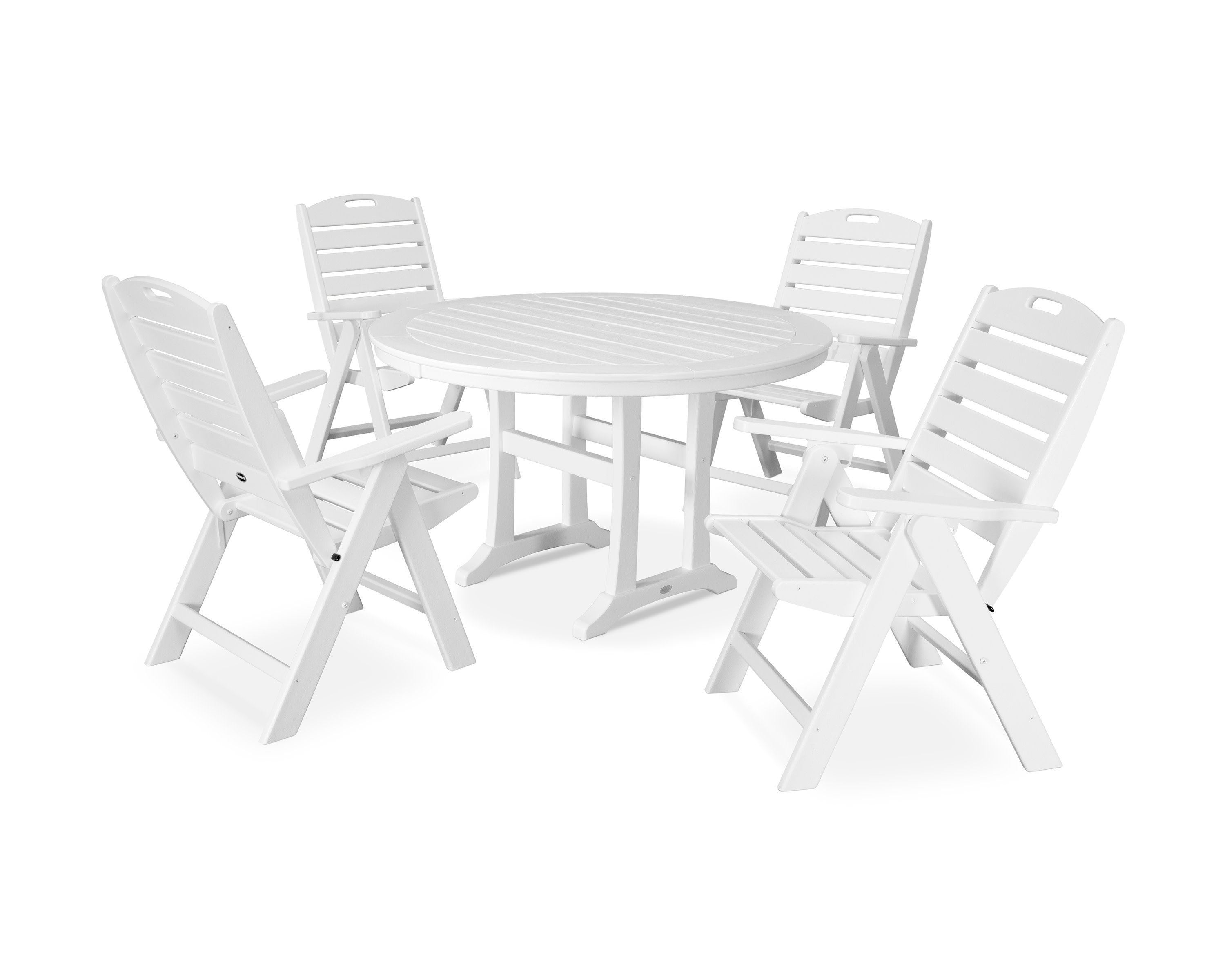 Nautical Highback Chair 5-Piece Round Dining Set with Trestle Legs in White