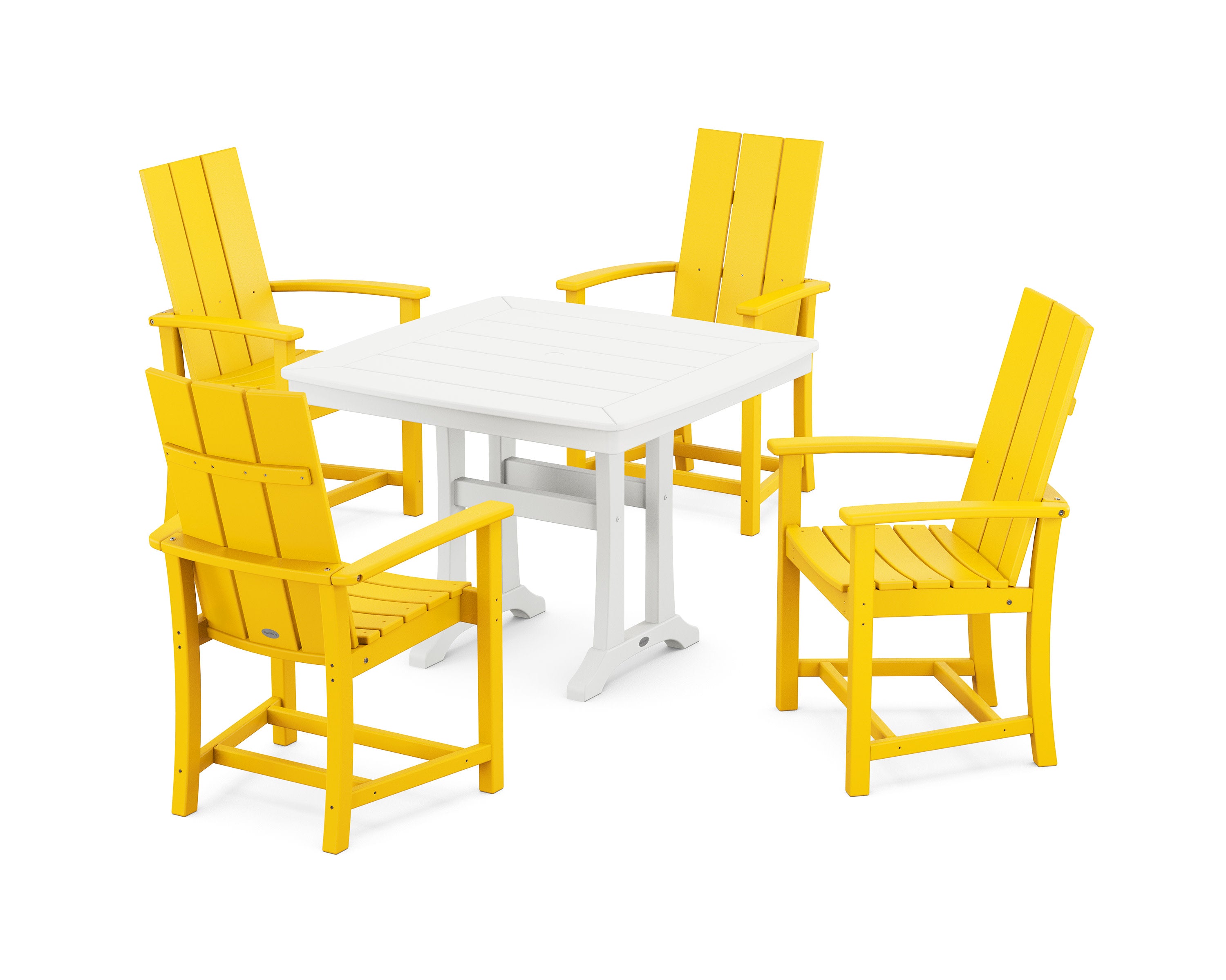 Modern Adirondack 5-Piece Dining Set with Trestle Legs in Lemon / White