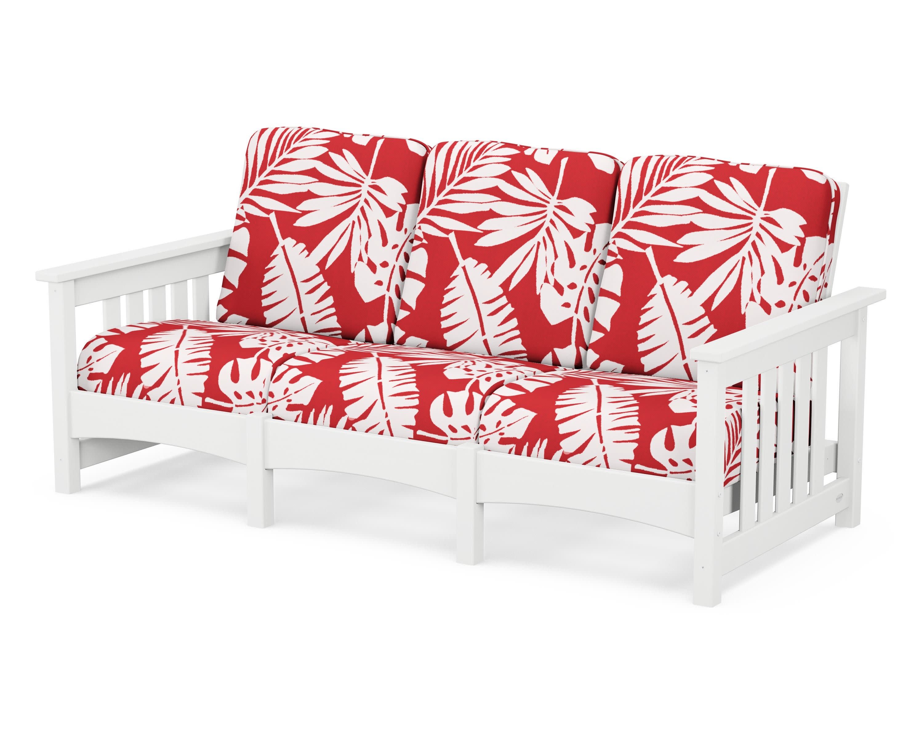 Club Mission Sofa in White / Leaf Crimson