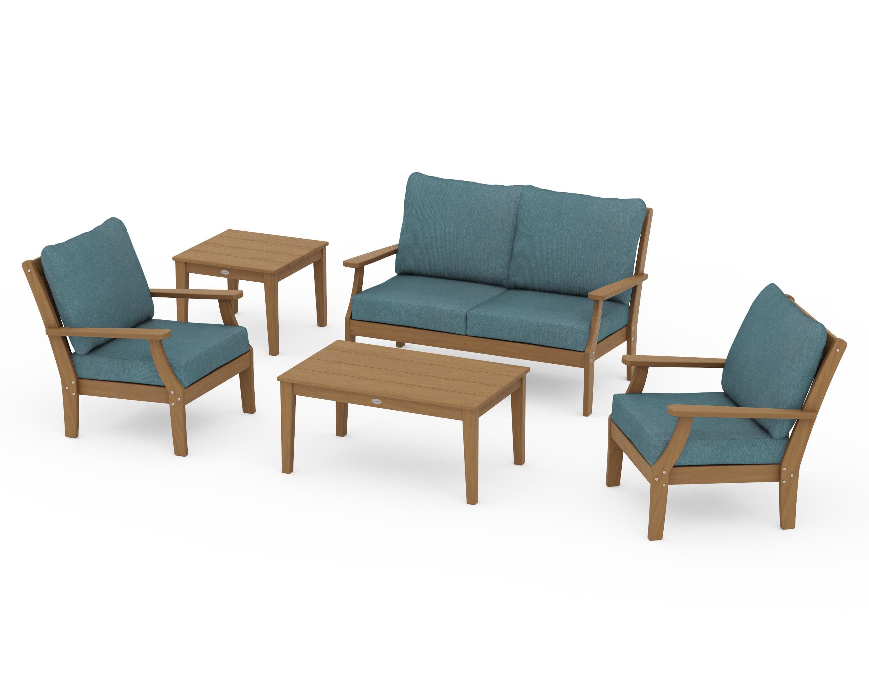 Braxton 5-Piece Deep Seating Set in Natural / Ocean Teal
