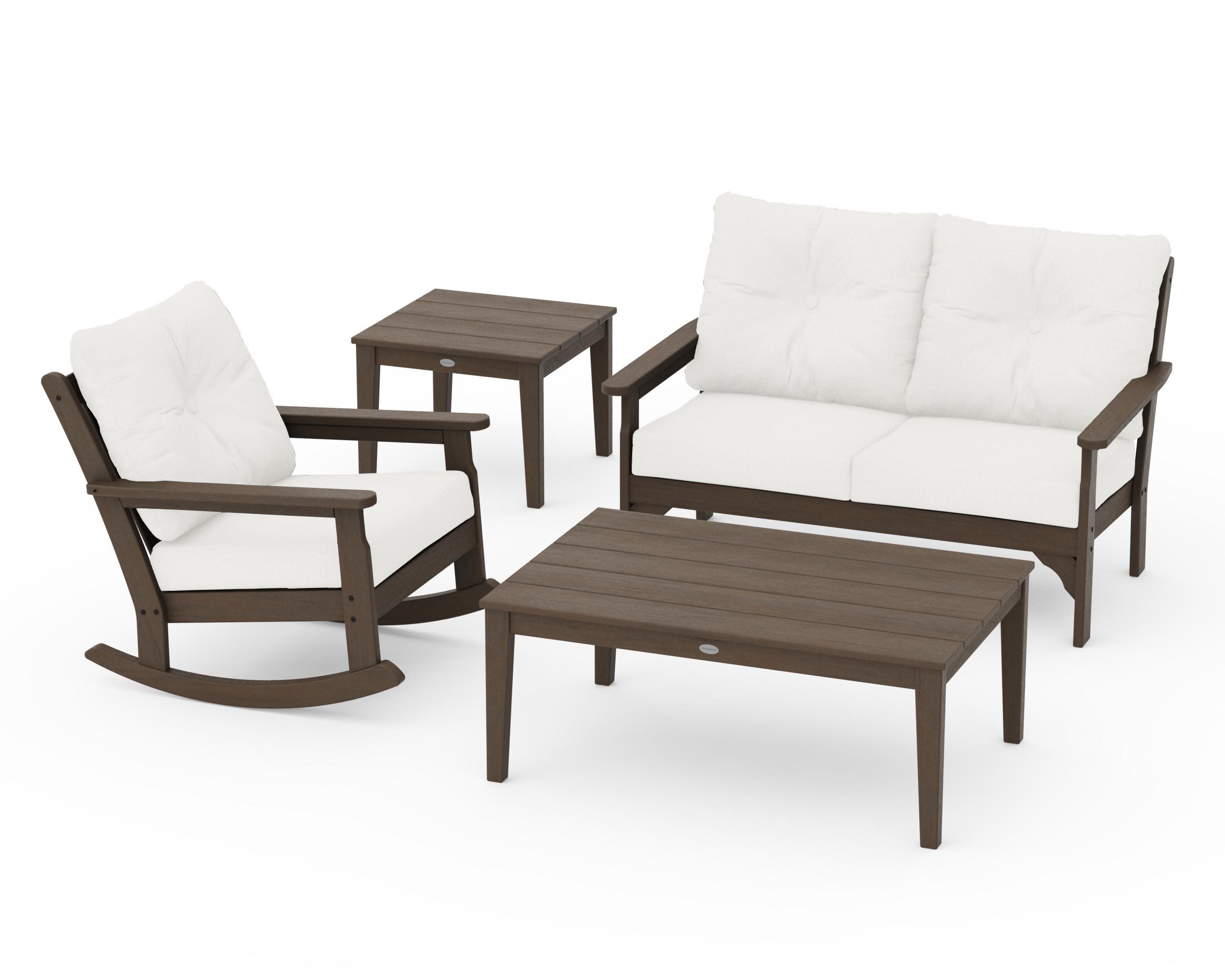 Vineyard 4-Piece Deep Seating Rocker Set in Kona / Natural Linen